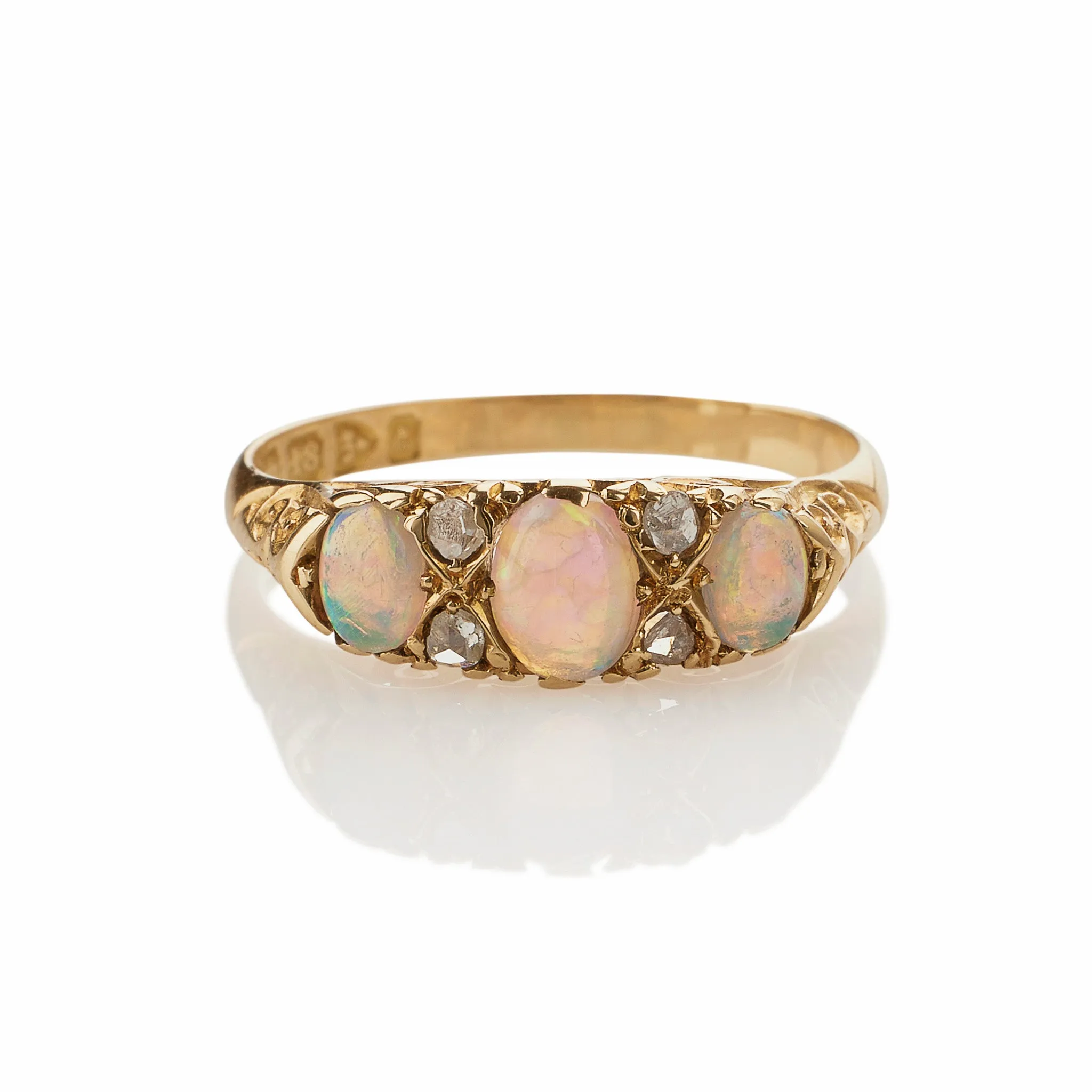 English Precious Opal and Rose-cut Diamond Ring