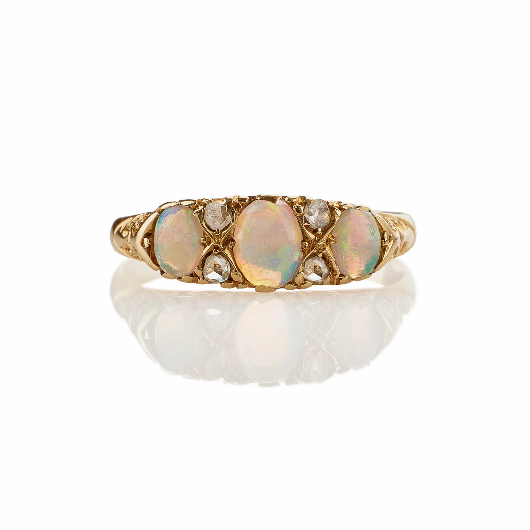 English Precious Opal and Rose-cut Diamond Ring