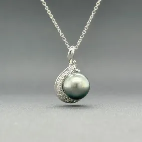 Estate 14K W Gold Tahitian Pearl & 0.08ctw H-I/SI2-I1 Diamond Pendant