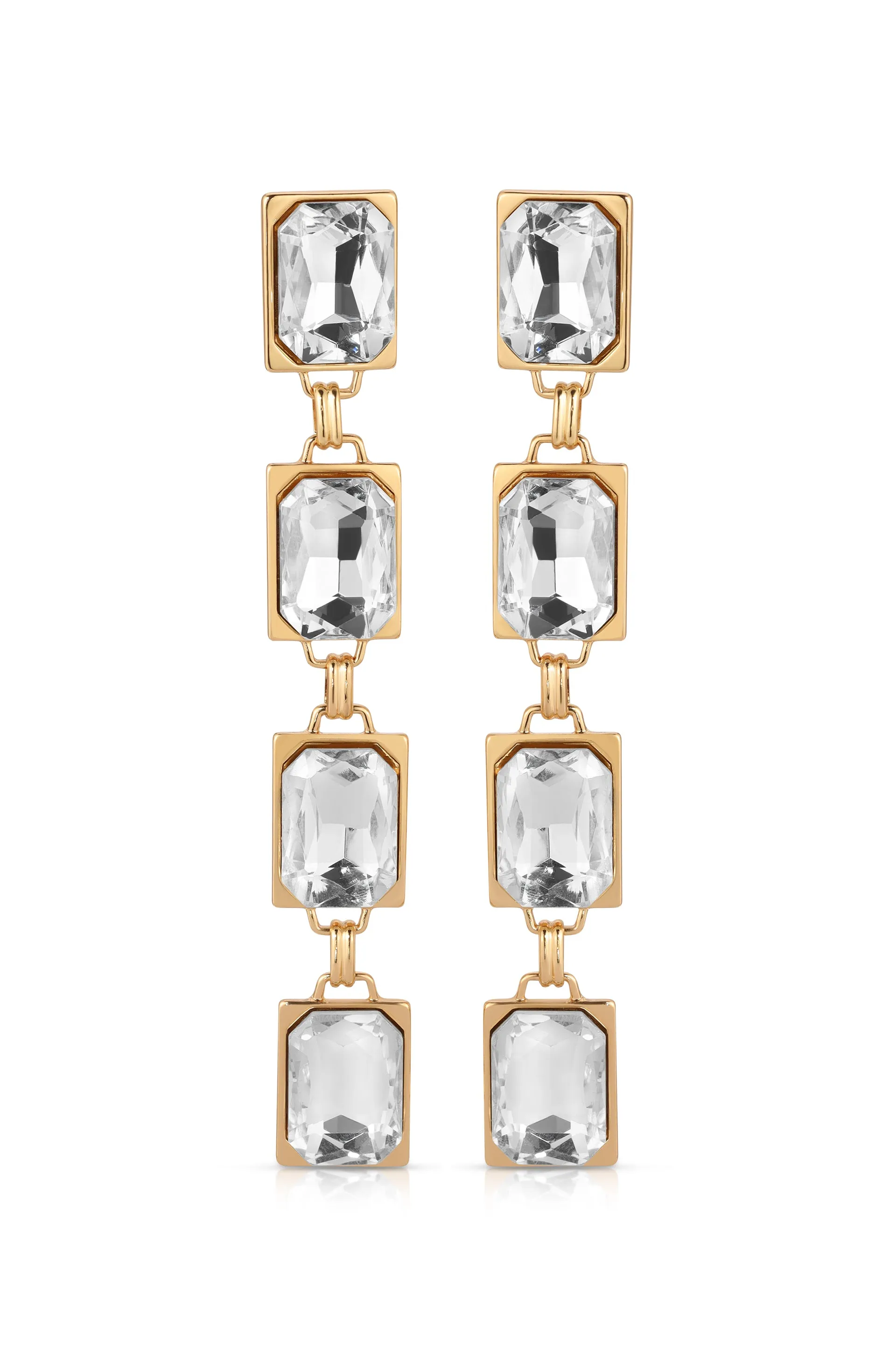 Four Crystal Stone Drop 18k Gold Plated Earrings