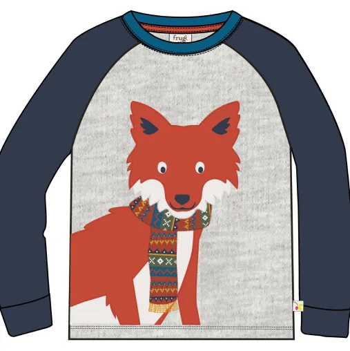 Frugi Jake Applique Top - Grey Marl/Fox