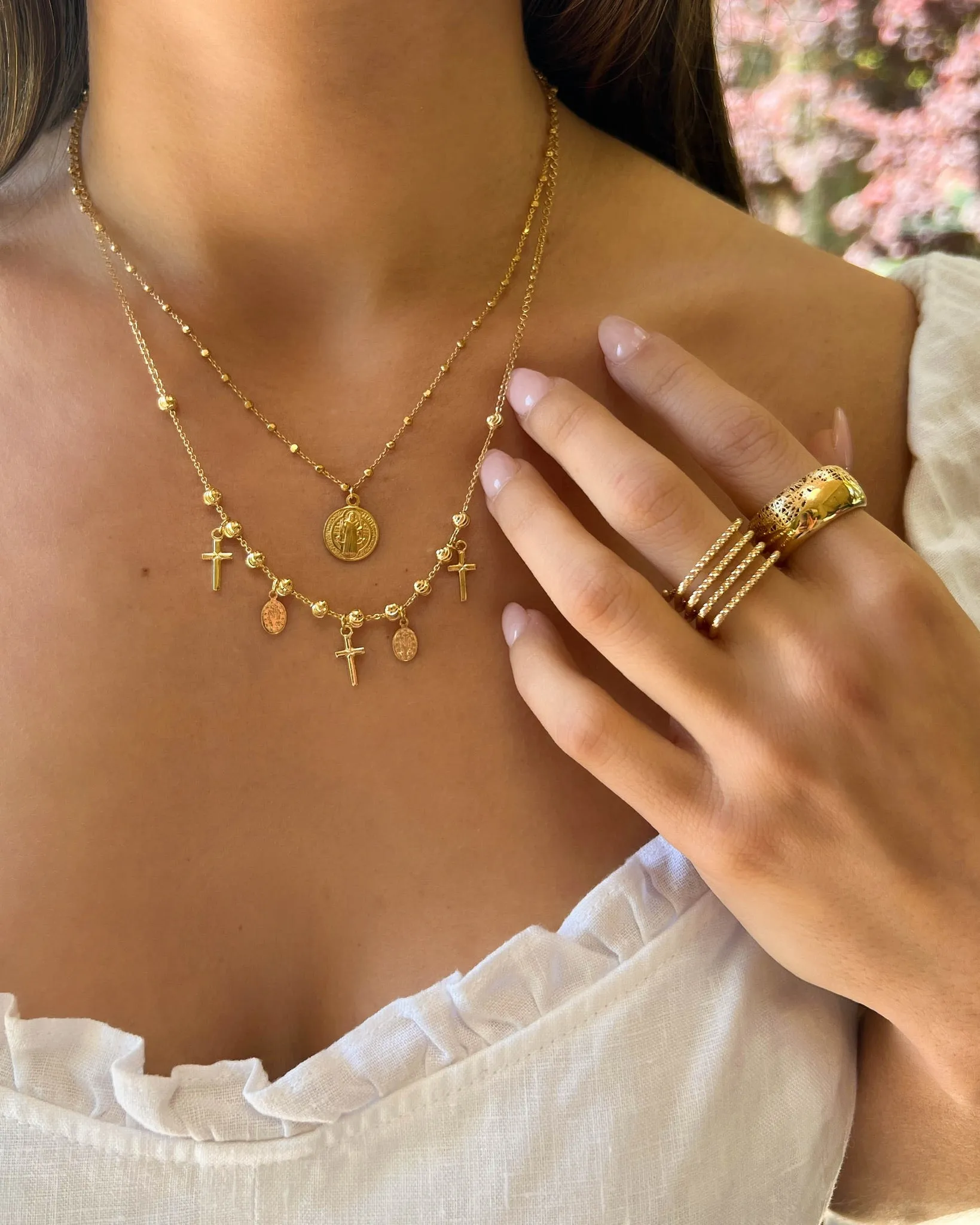 Gold Textural Square Stacked Ring