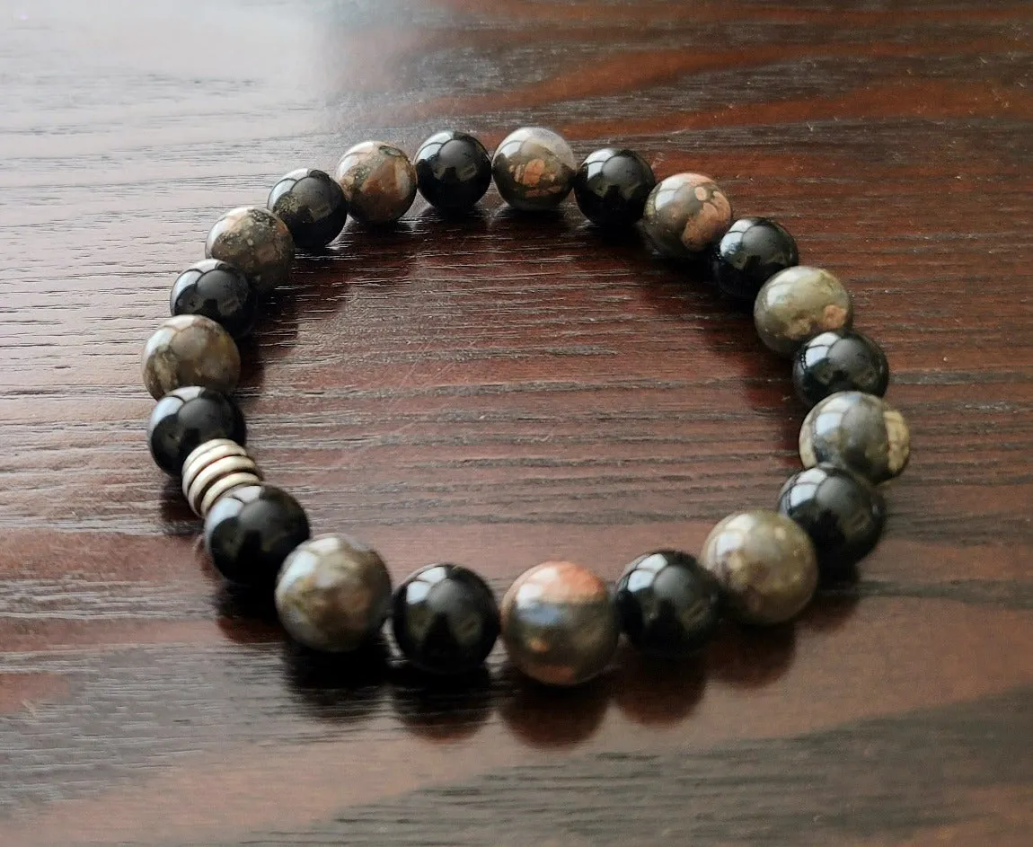 Golden Sheen Obsidian & Blue Gray "Common" Opal Bracelet