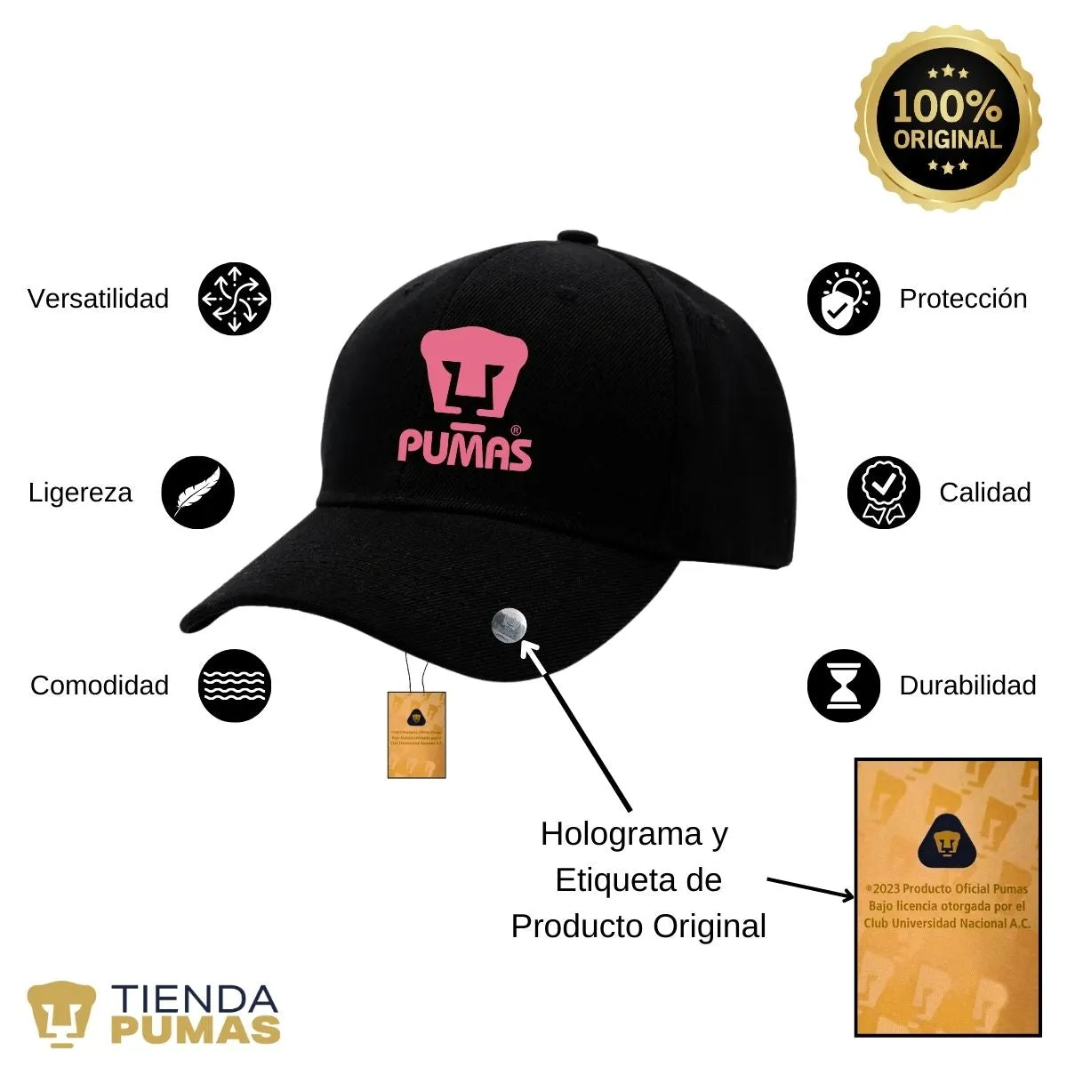 Gorra Pumas UNAM Hombre Mujer Ajustable Logo Rosa 3 Vinil