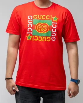 GUCCI RETRO RED GREEN LOGO SHORT SLEEVE UNISEX RED