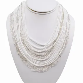 Hand Beaded Necklace - 24 Strand White and Crystal