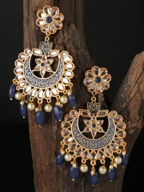 Ishin Gold Plated Blue Meenakari Stone Studded Chandbali