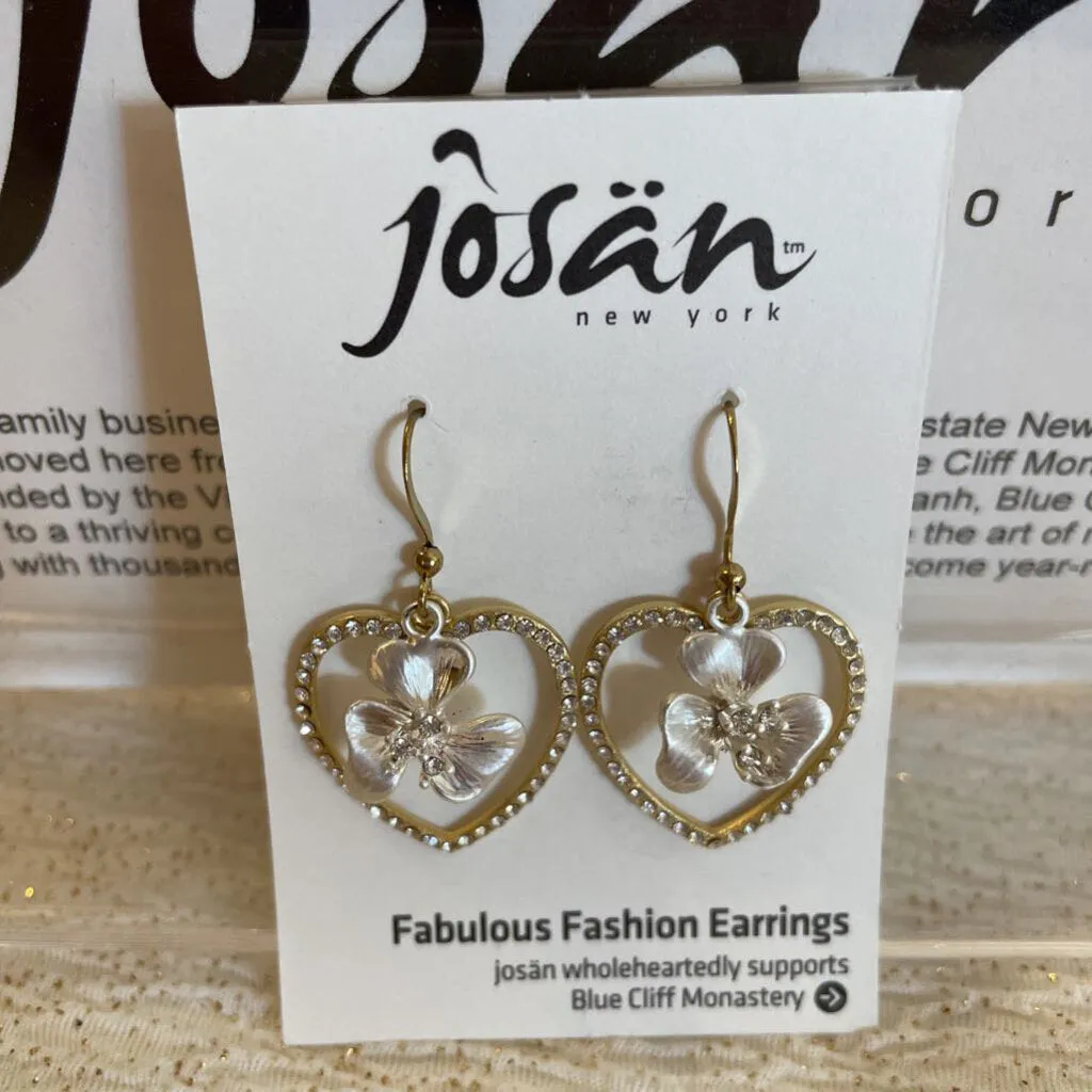 Josan SSW Crystal Trimmed Two Tone Heart & Flowers Earrings