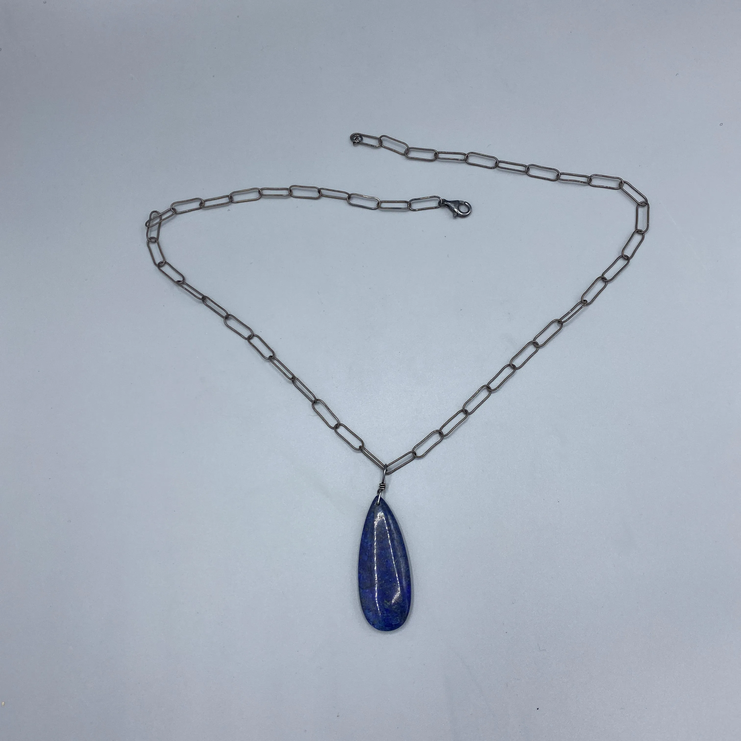 Lapis Lazuli Gemstone pendant on Silver chain necklace