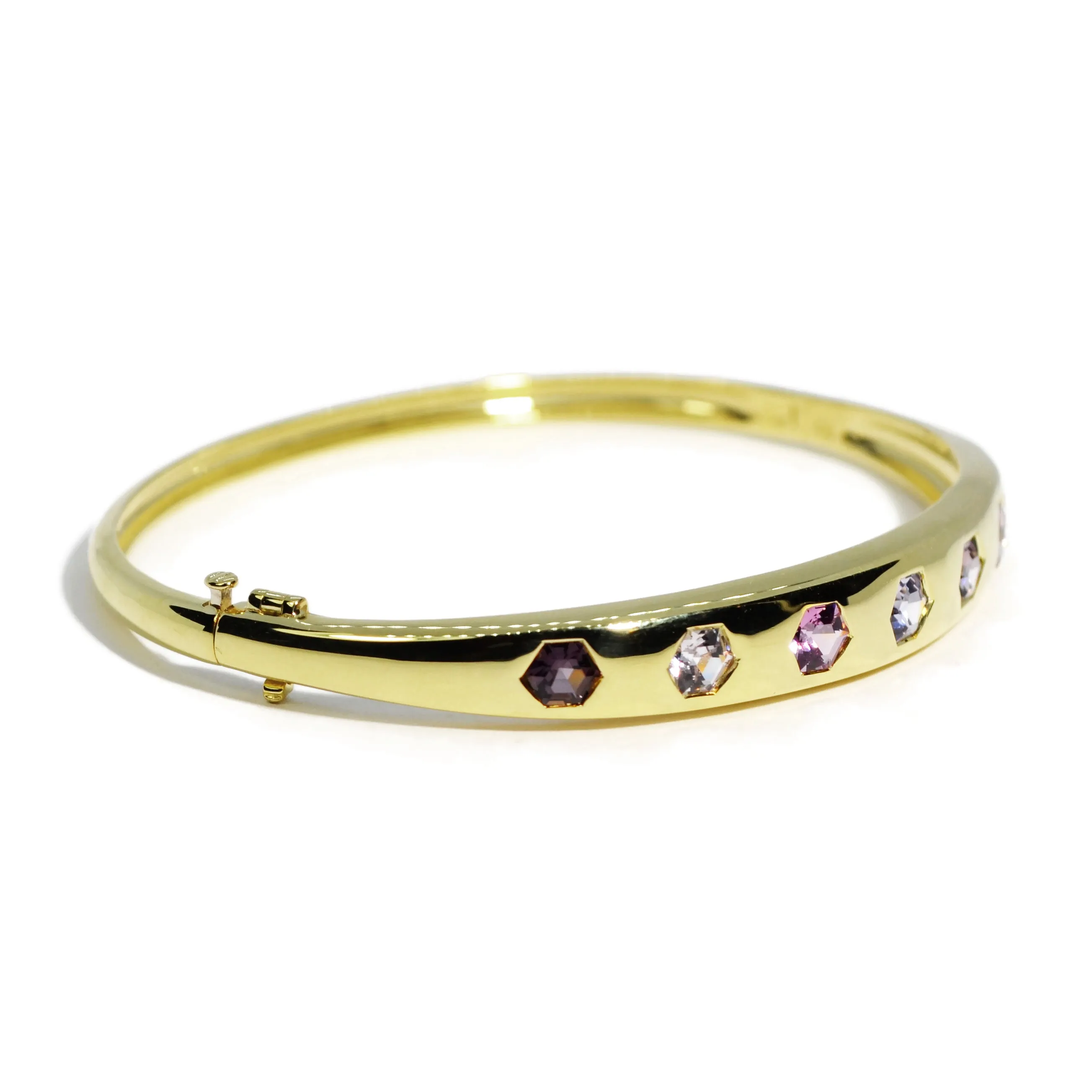 Lauren K - Odyssey Bangle Bracelet with Hexagon Pink Spinel, 18k Yellow Gold