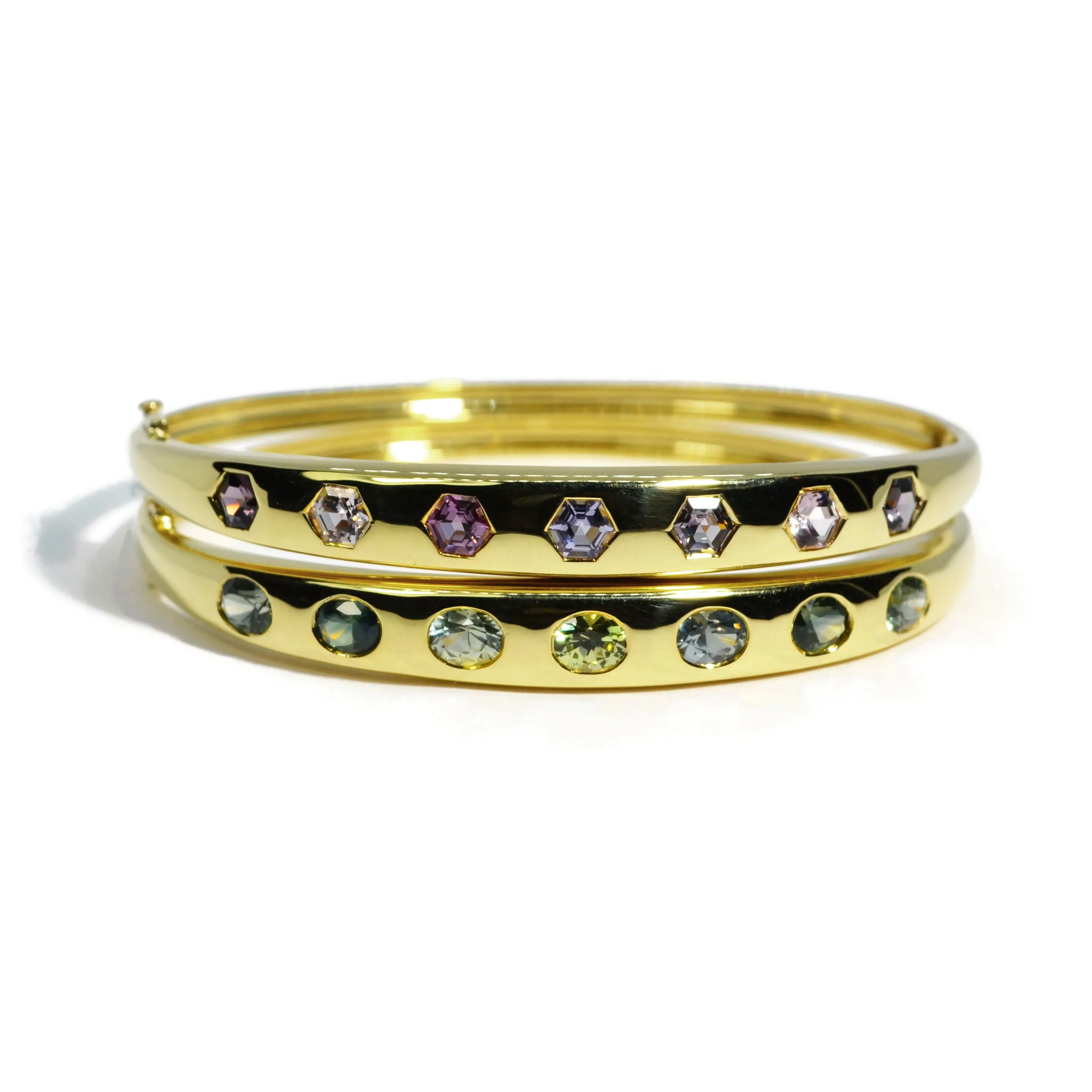 Lauren K - Odyssey Bangle Bracelet with Hexagon Pink Spinel, 18k Yellow Gold