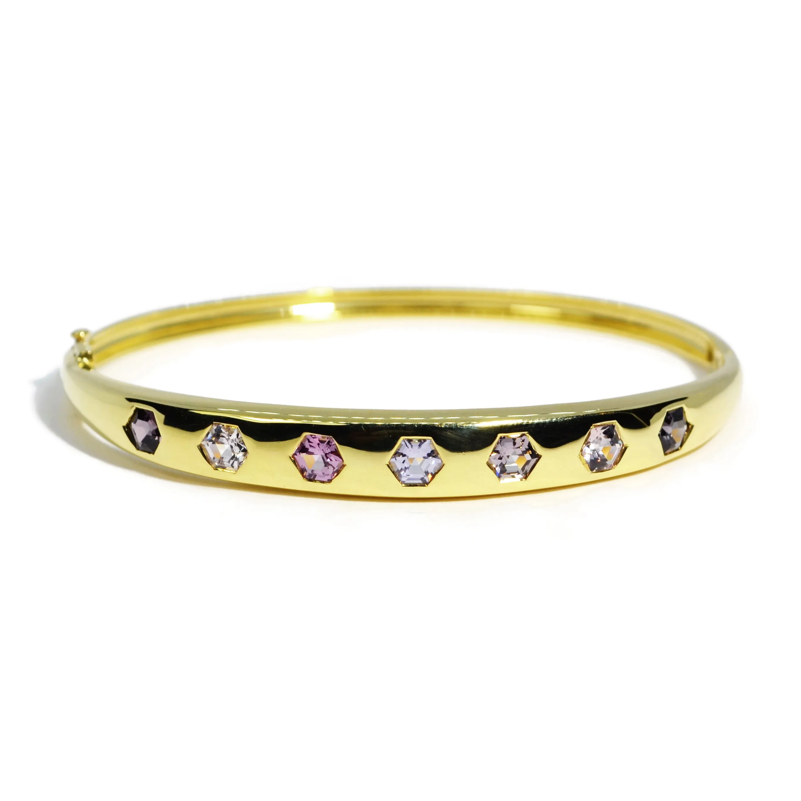 Lauren K - Odyssey Bangle Bracelet with Hexagon Pink Spinel, 18k Yellow Gold