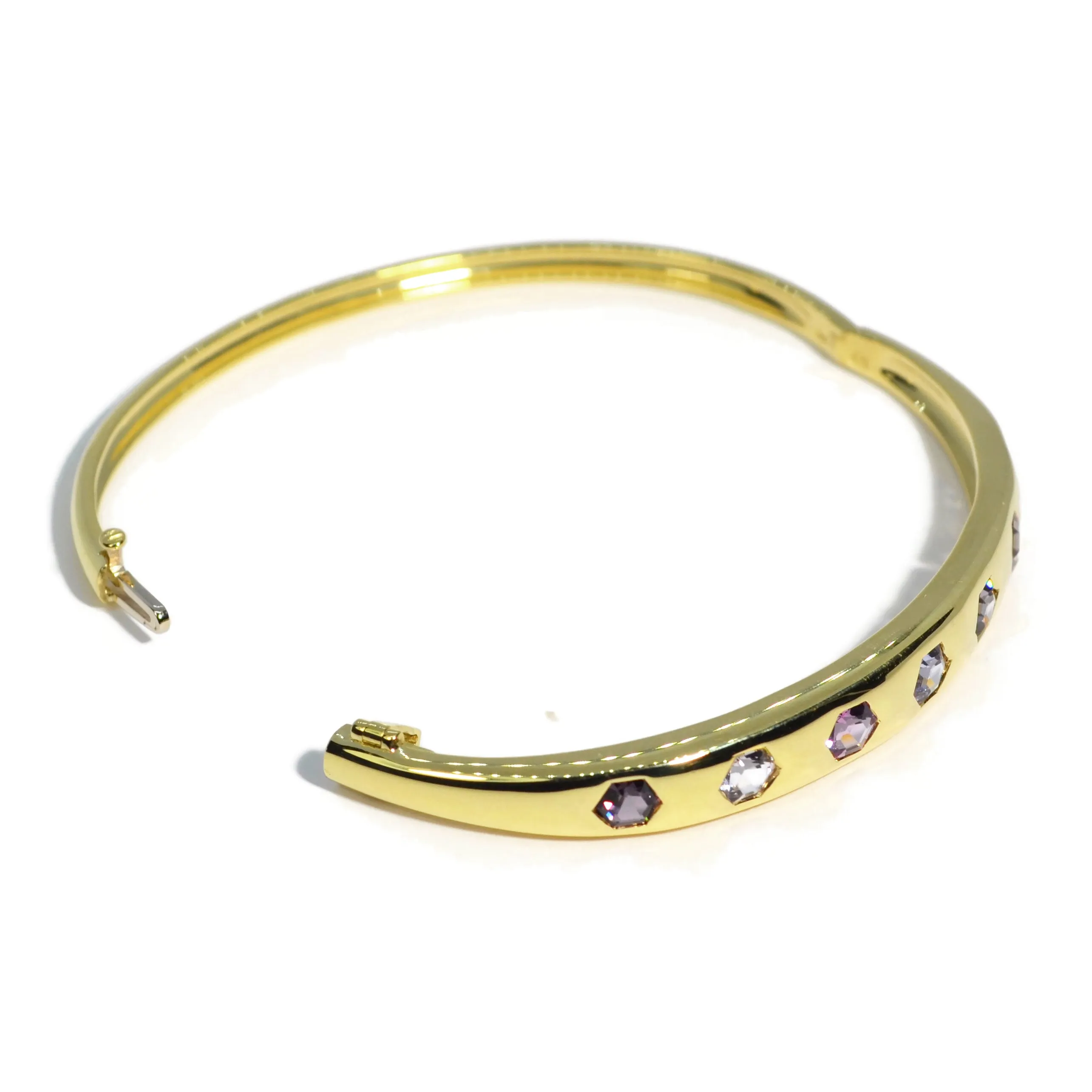 Lauren K - Odyssey Bangle Bracelet with Hexagon Pink Spinel, 18k Yellow Gold