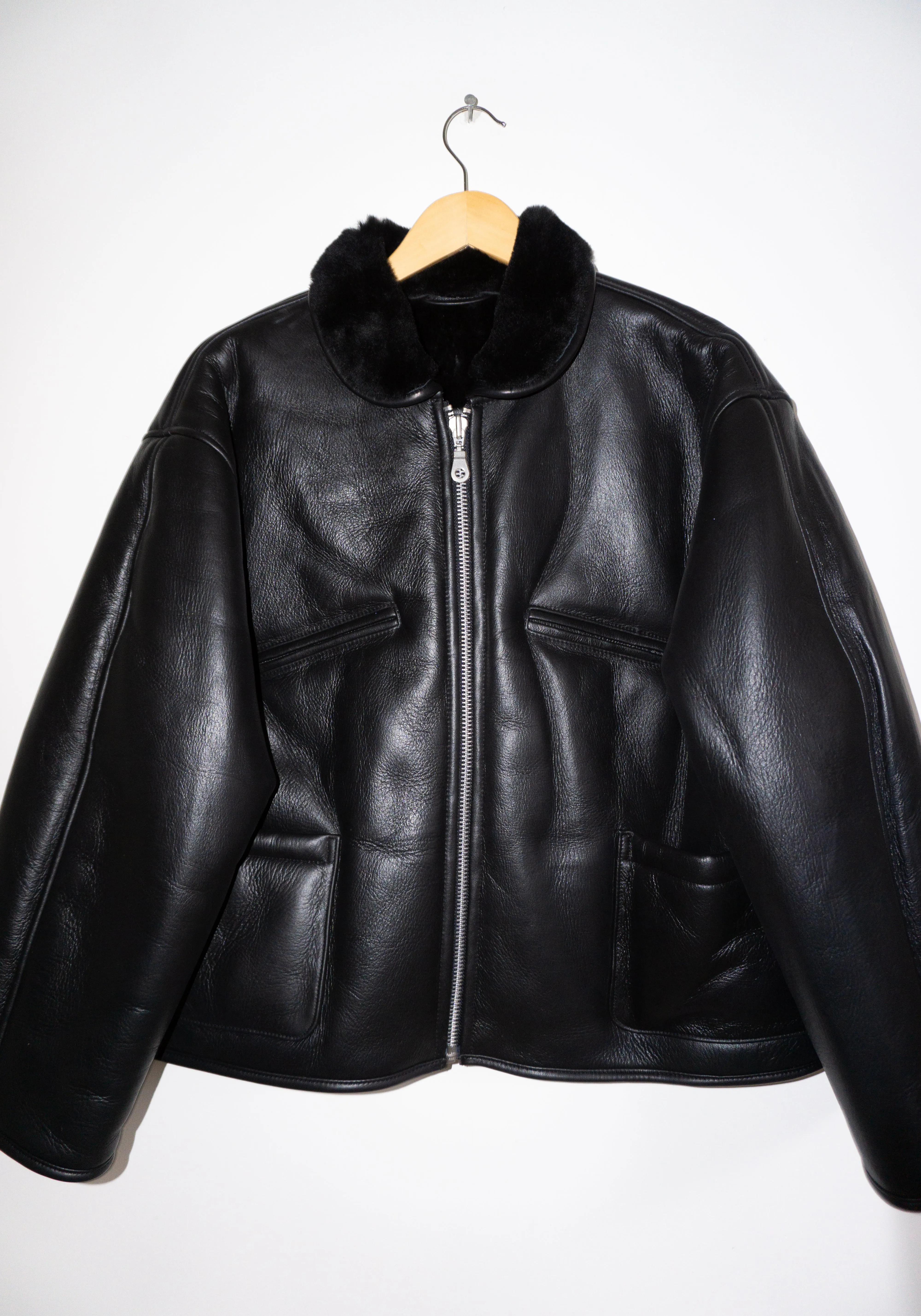 Leather Flying Jacket in Black