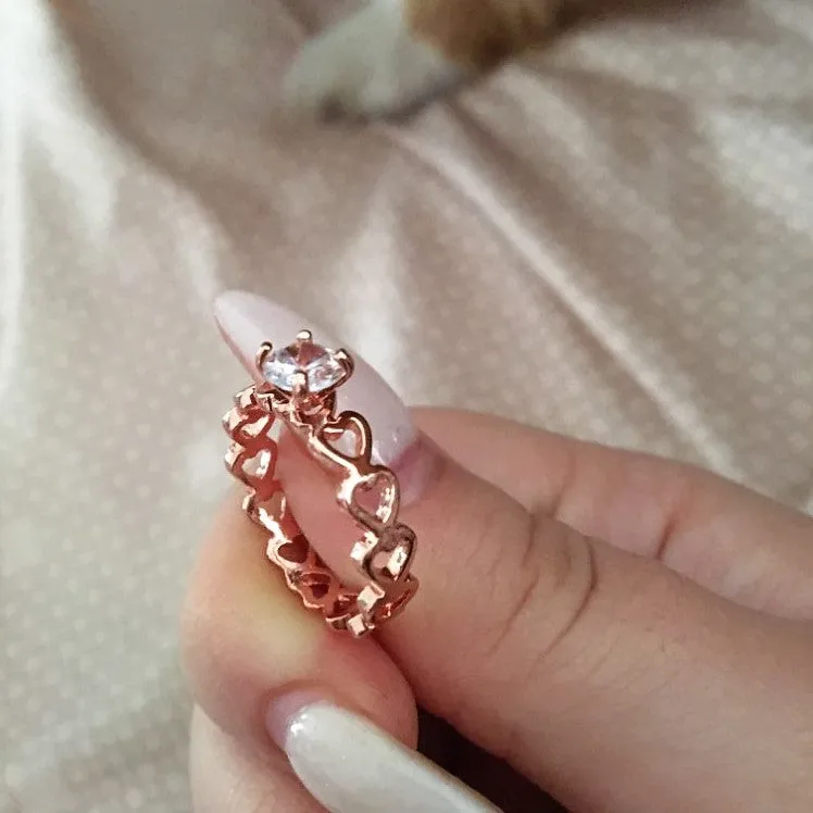 Love Openwork Heart Stackable Rose Gold CZ Ring