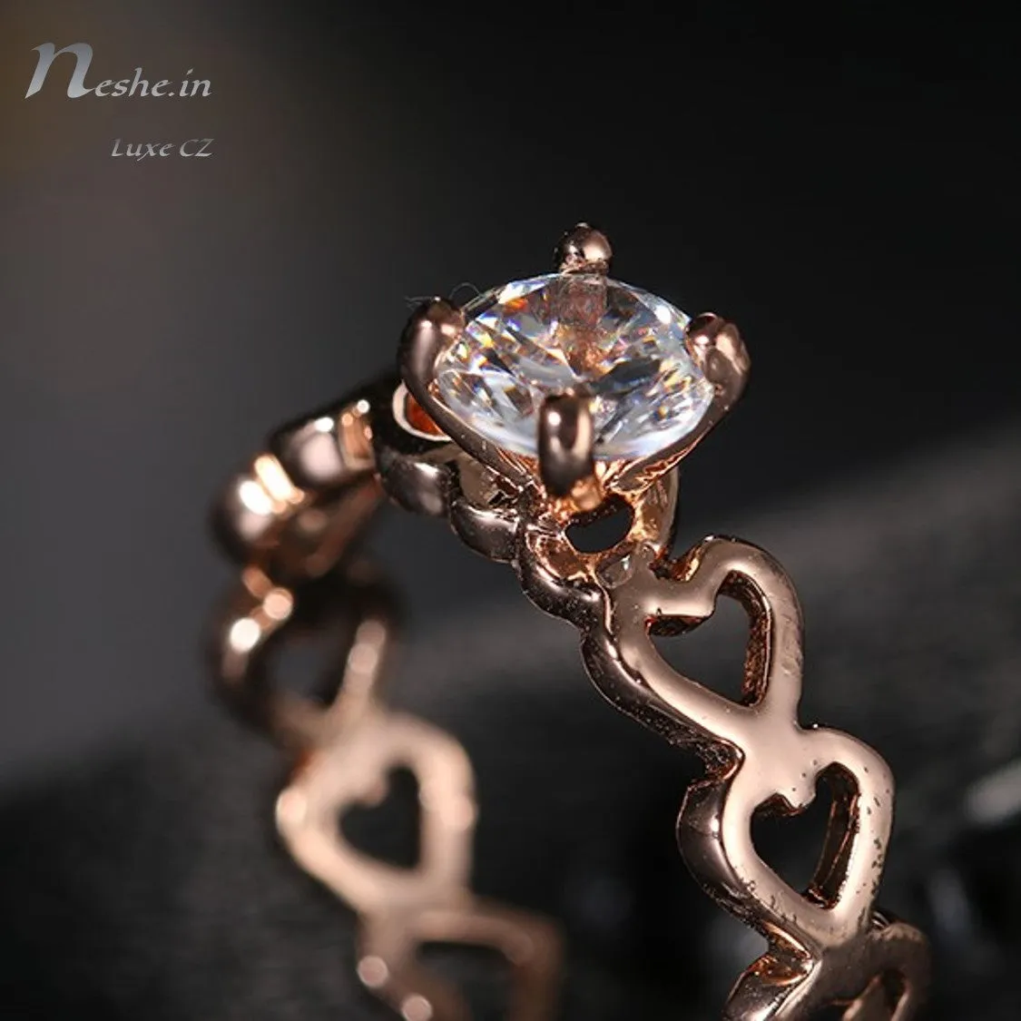 Love Openwork Heart Stackable Rose Gold CZ Ring