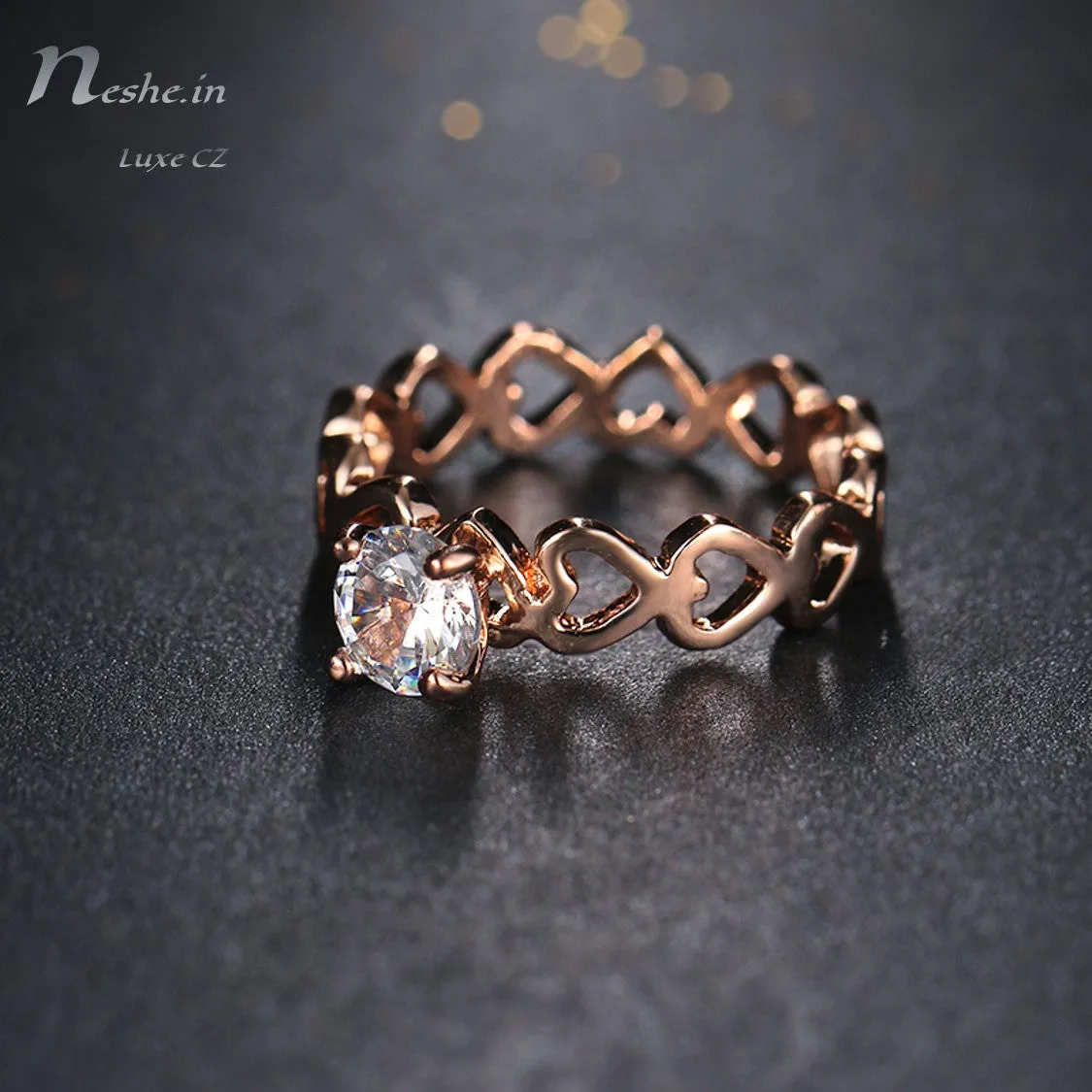 Love Openwork Heart Stackable Rose Gold CZ Ring