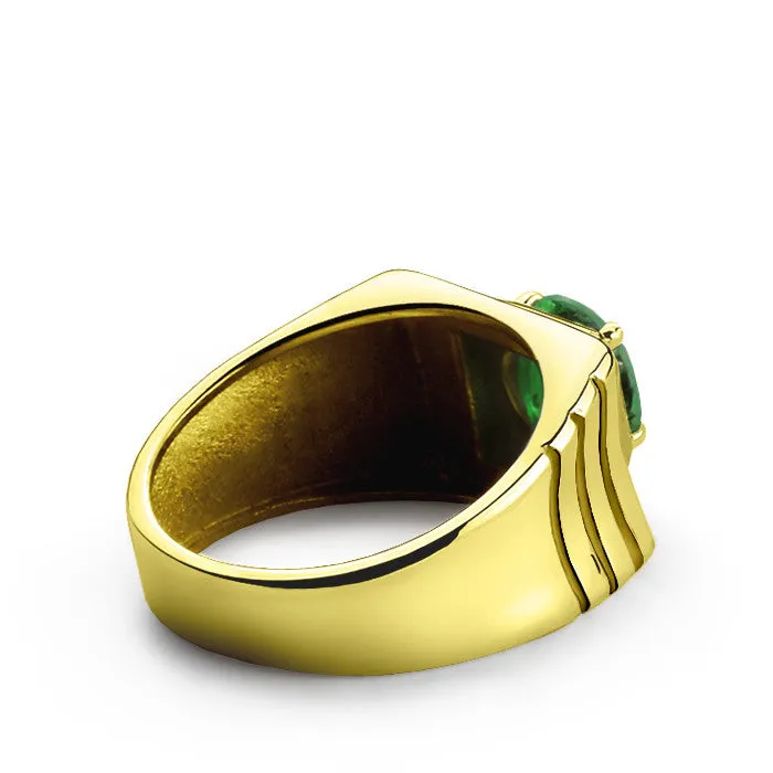 Men's Emerald Ring in 10k Yellow Gold with Genuine Diamonds