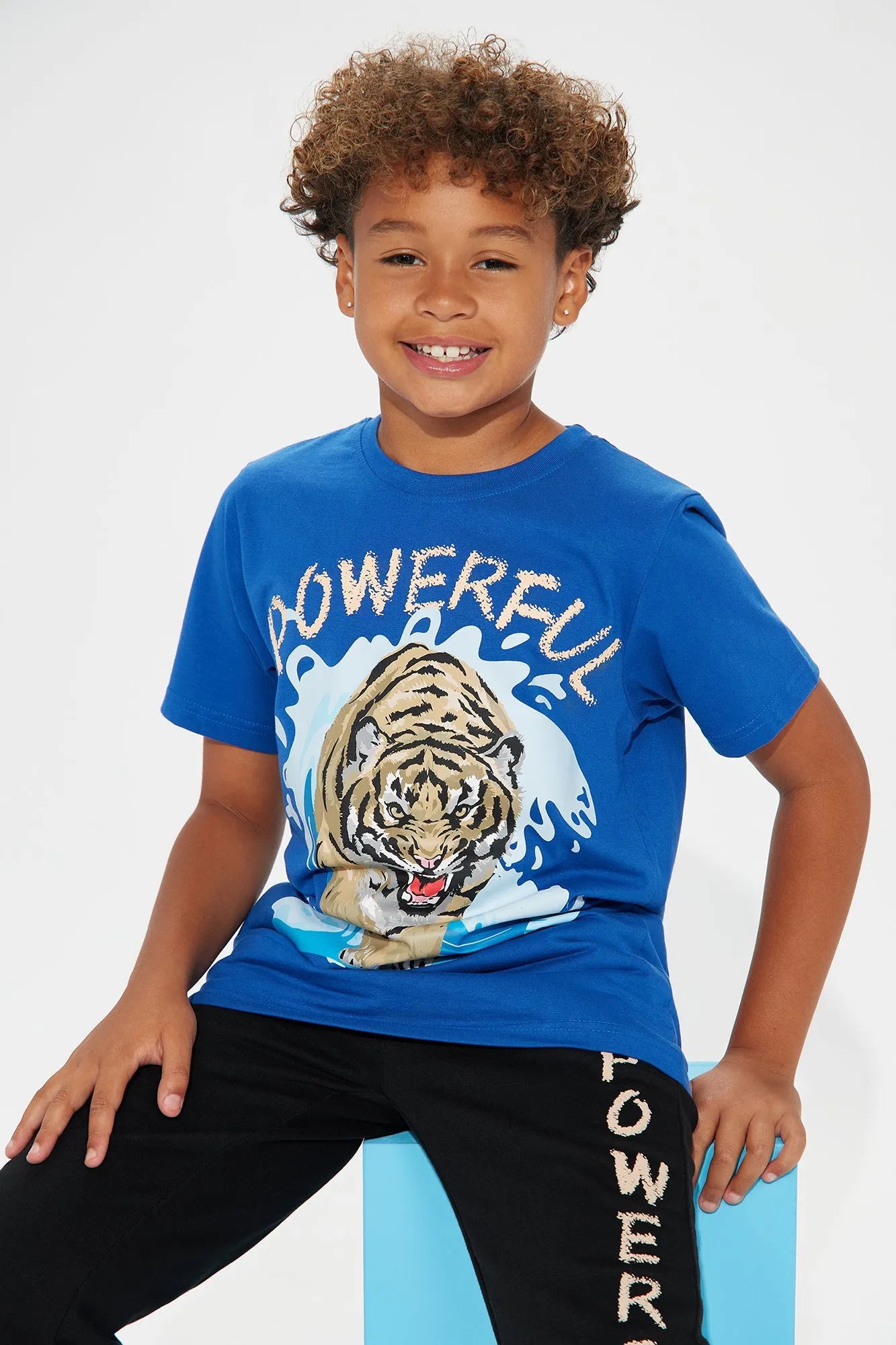 Mini Powerful Tiger Fleece Jogger Set - Blue/Black