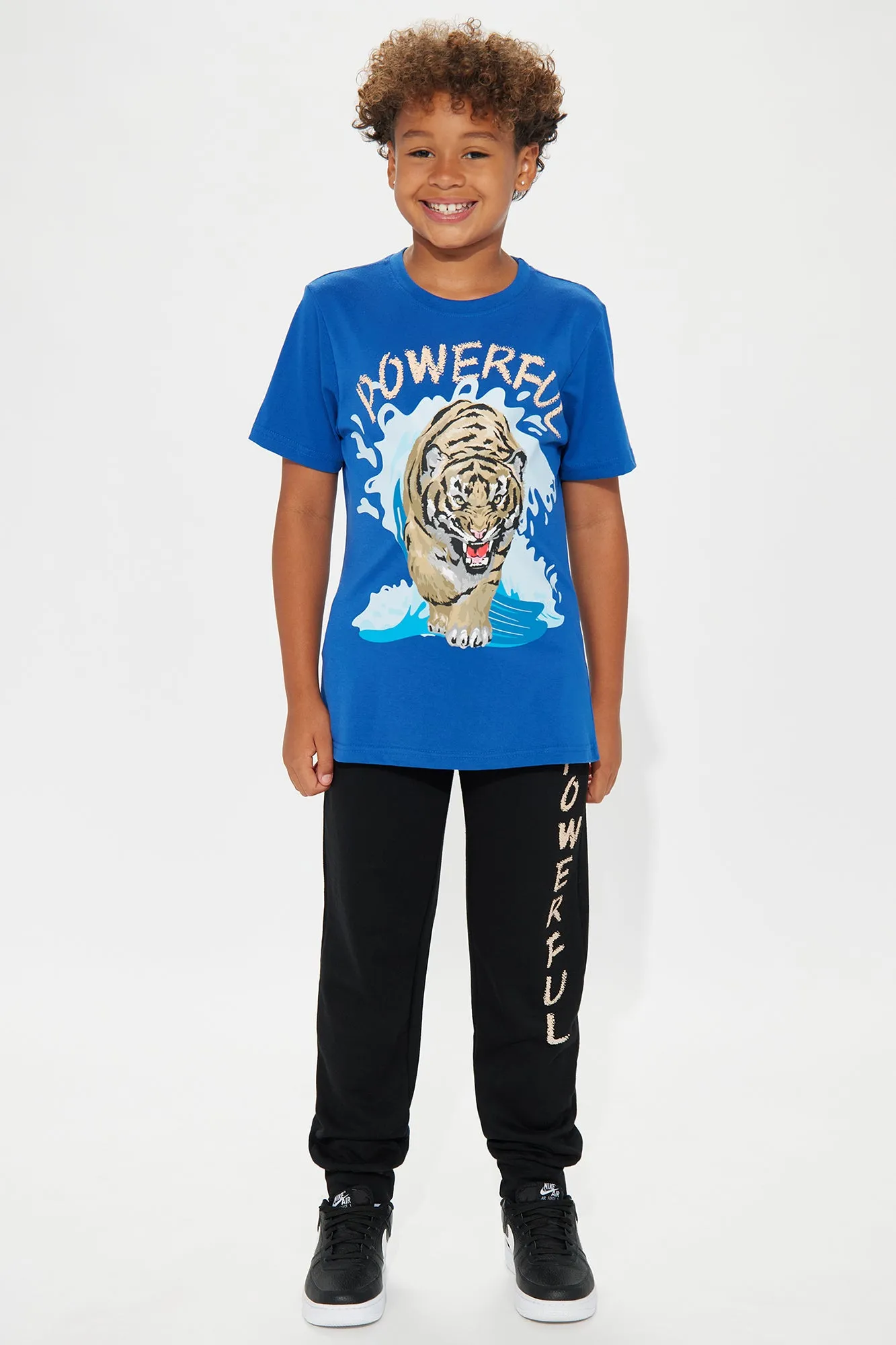 Mini Powerful Tiger Fleece Jogger Set - Blue/Black