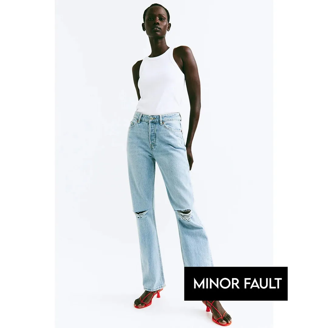 (Minor Fault) Light Blue Straight High Ripped Jeans