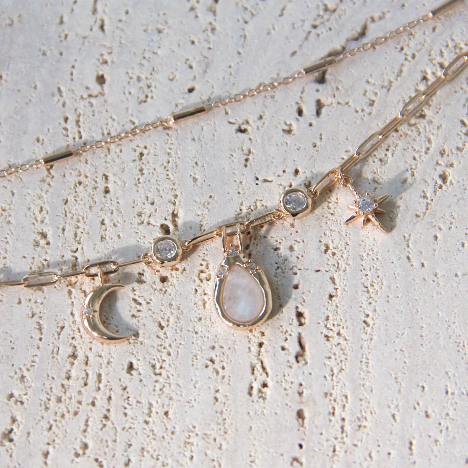 Moonstone Gold Layered Bracelet - New Moon wishes