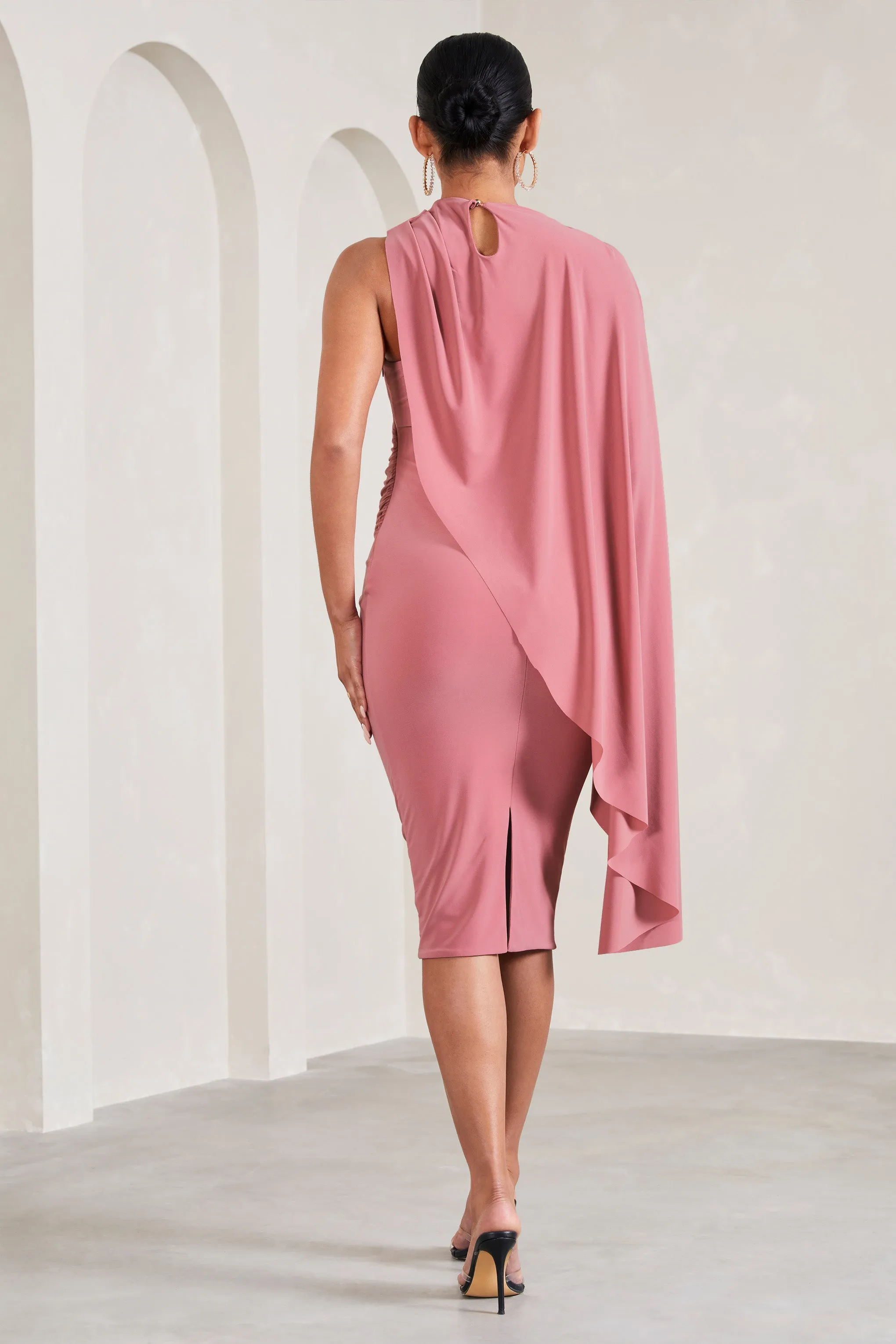 New Chapter | Blush Pink Asymmetric Maternity Midi Dress With Cape