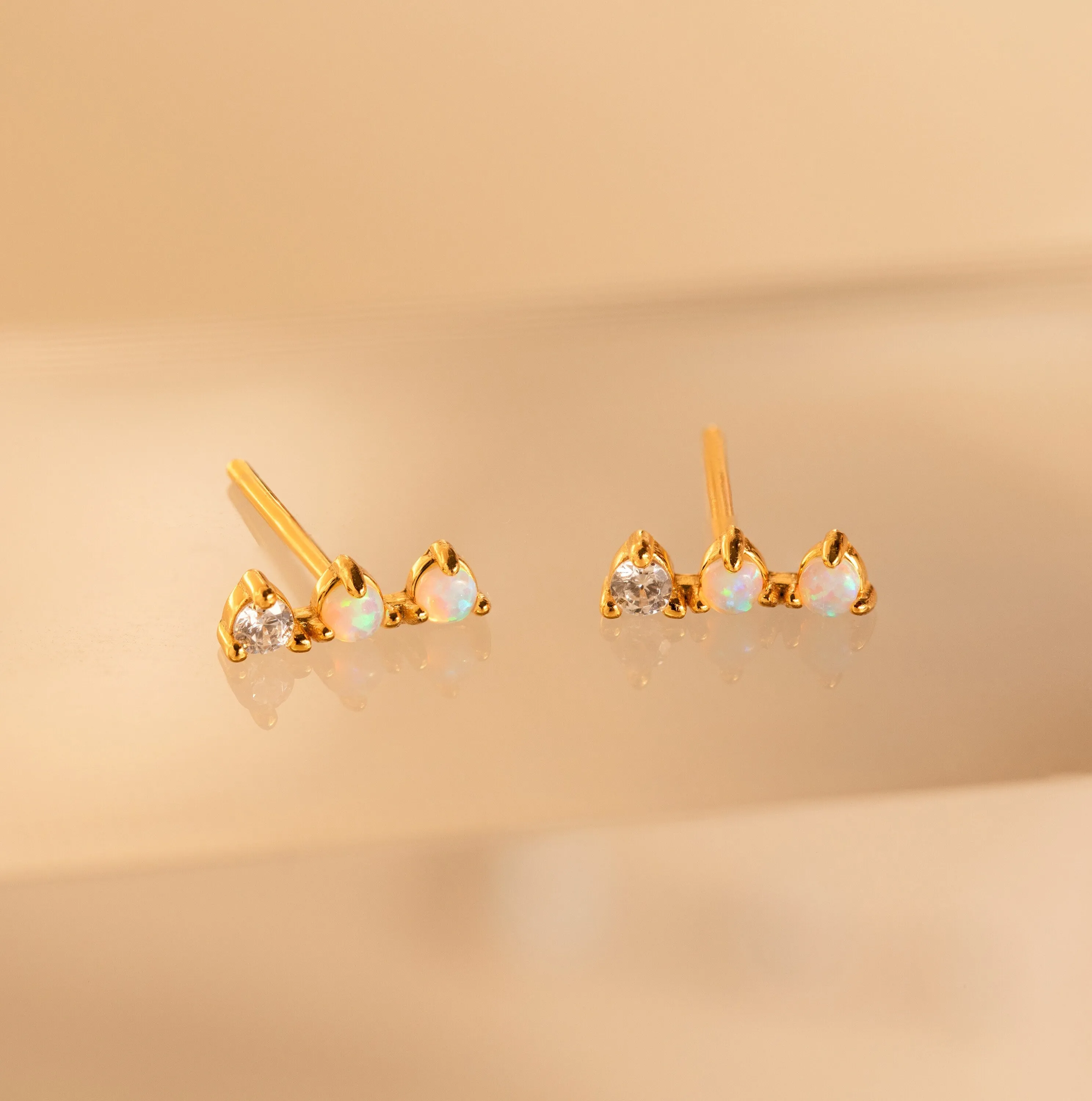 Opal Diamond Bar Studs