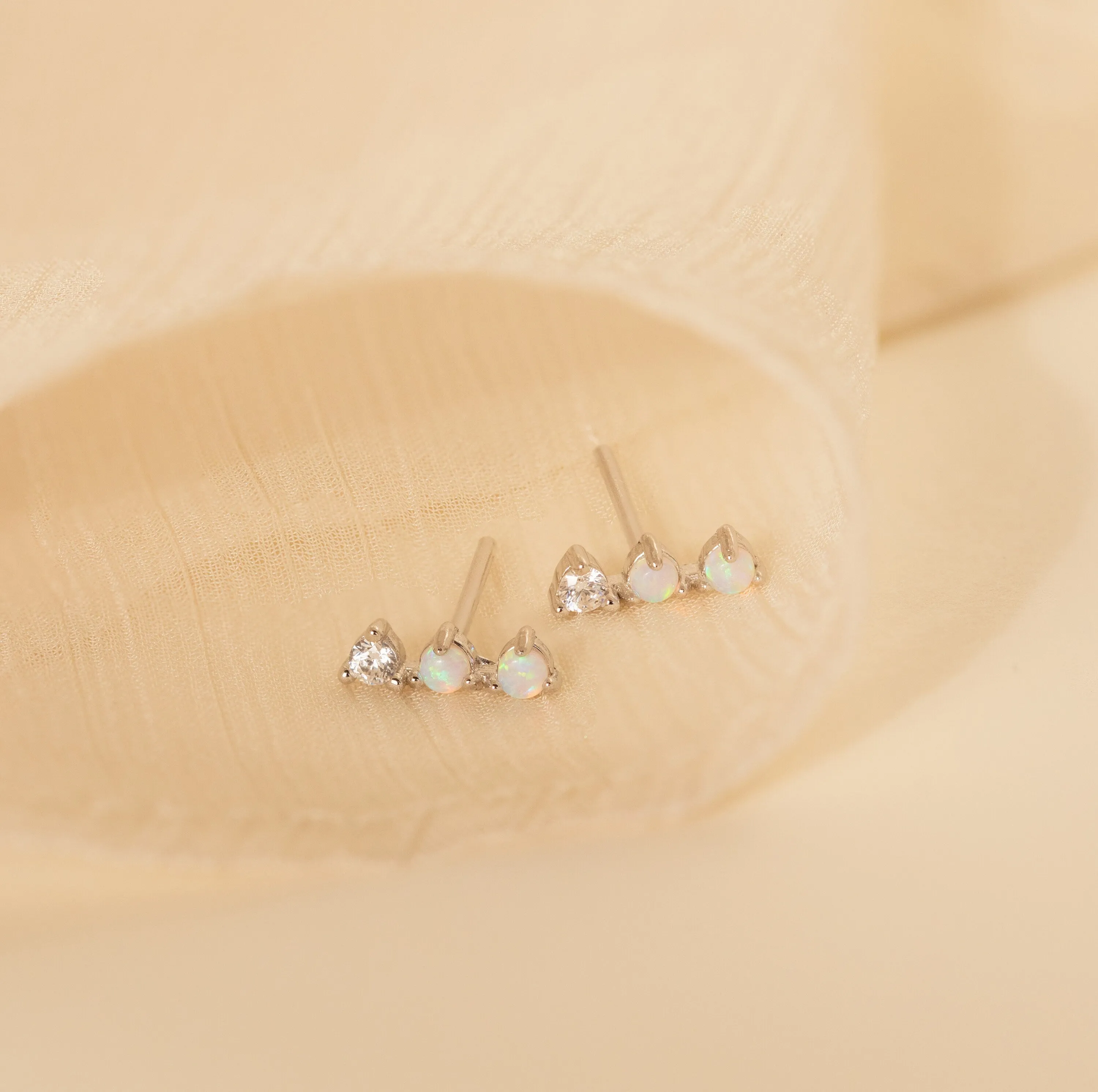 Opal Diamond Bar Studs