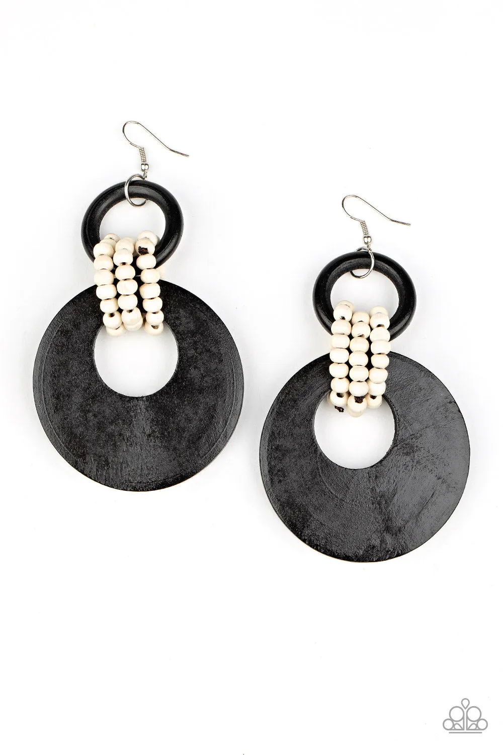 Paparazzi Beach Day Drama - Black and White Wooden Beads Earring