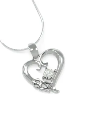 Phi Mu Sterling Silver Heart Pendant with Clear CZ Crystal