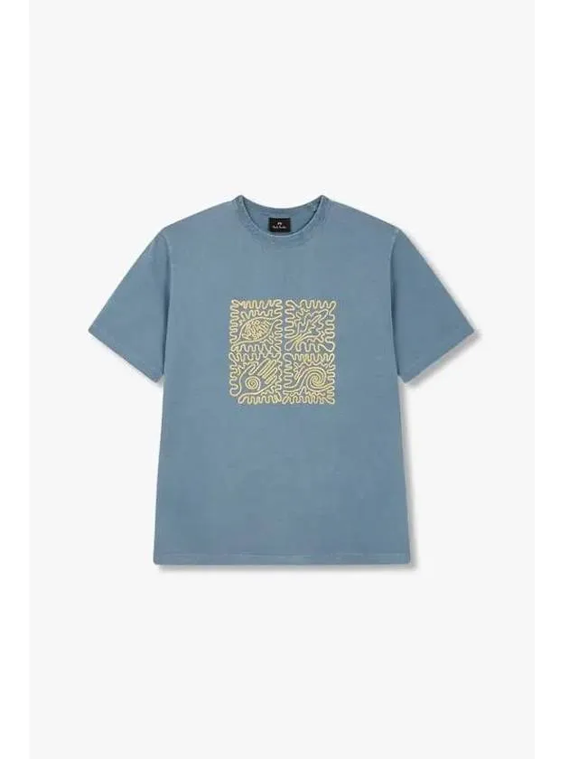 PS Wave Print Cotton T Shirt Blue