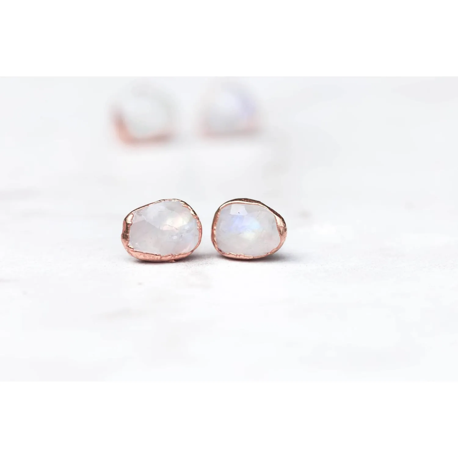 Rainbow Moonstone Stud Earrings