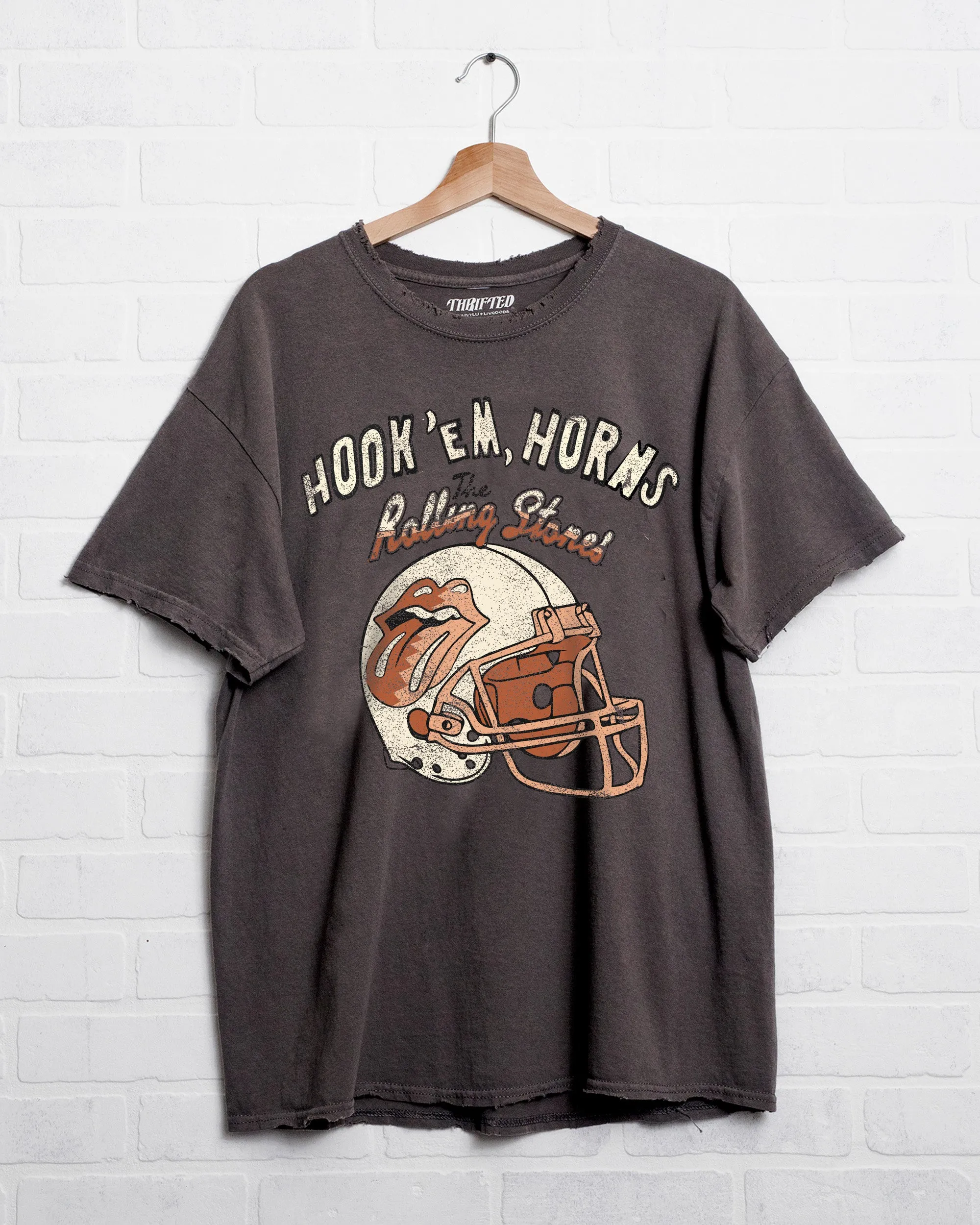 Rolling Stones Longhorns Helmet Lick Charcoal Thrifted Tee