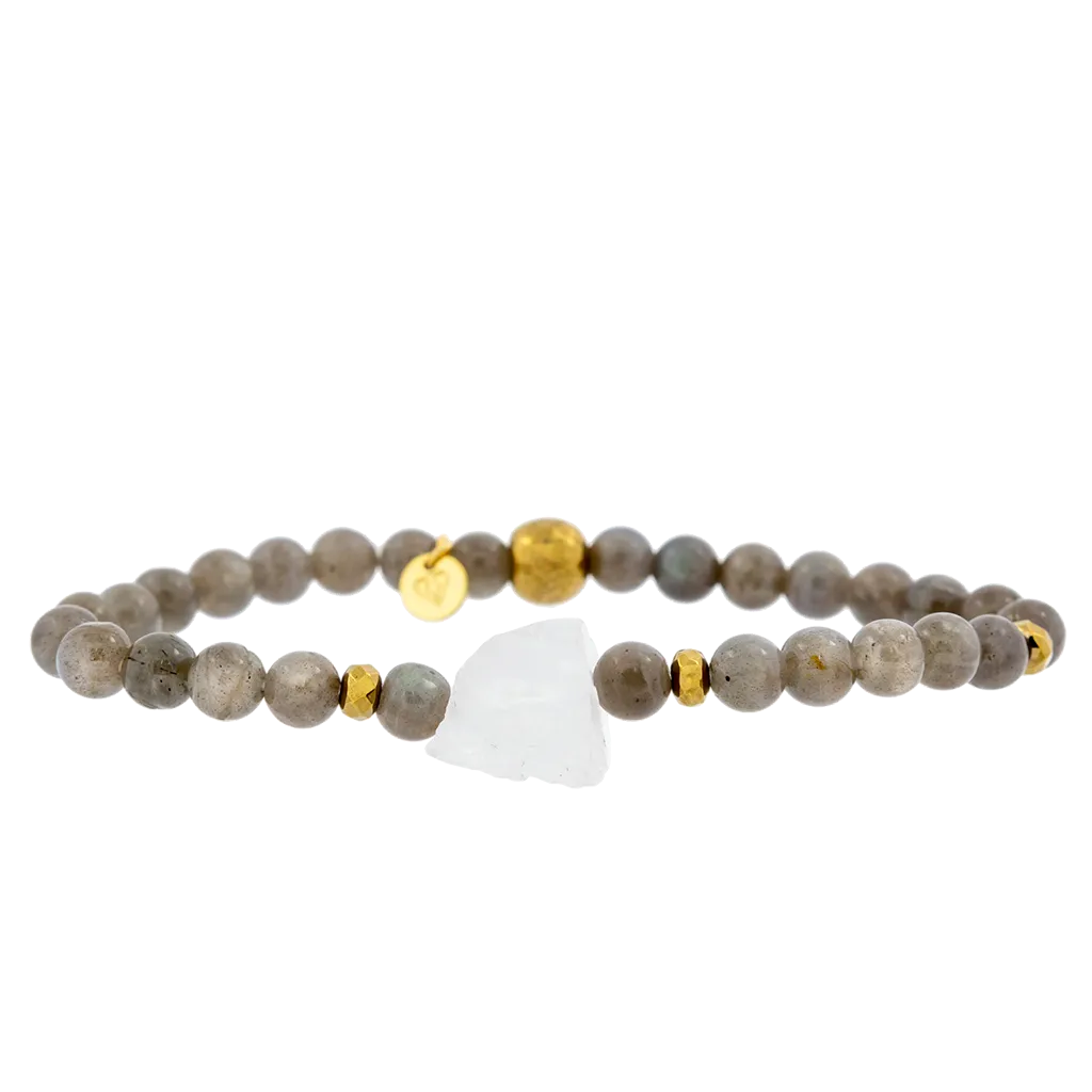 Rough Clear Quartz and Labradorite Gemstone Bracelet