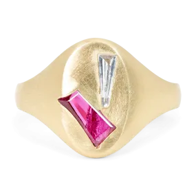 Ruby Peek a Boo Signet Ring with Diamond - Size 7 - 11588