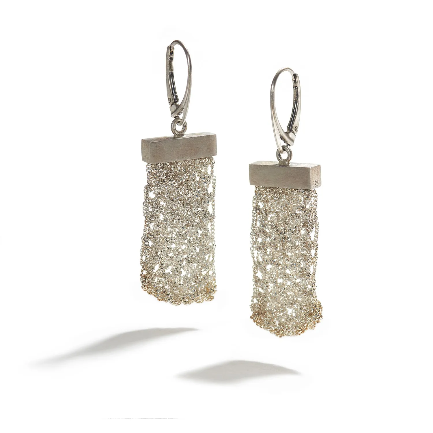 Short Knitted Silver Earrings