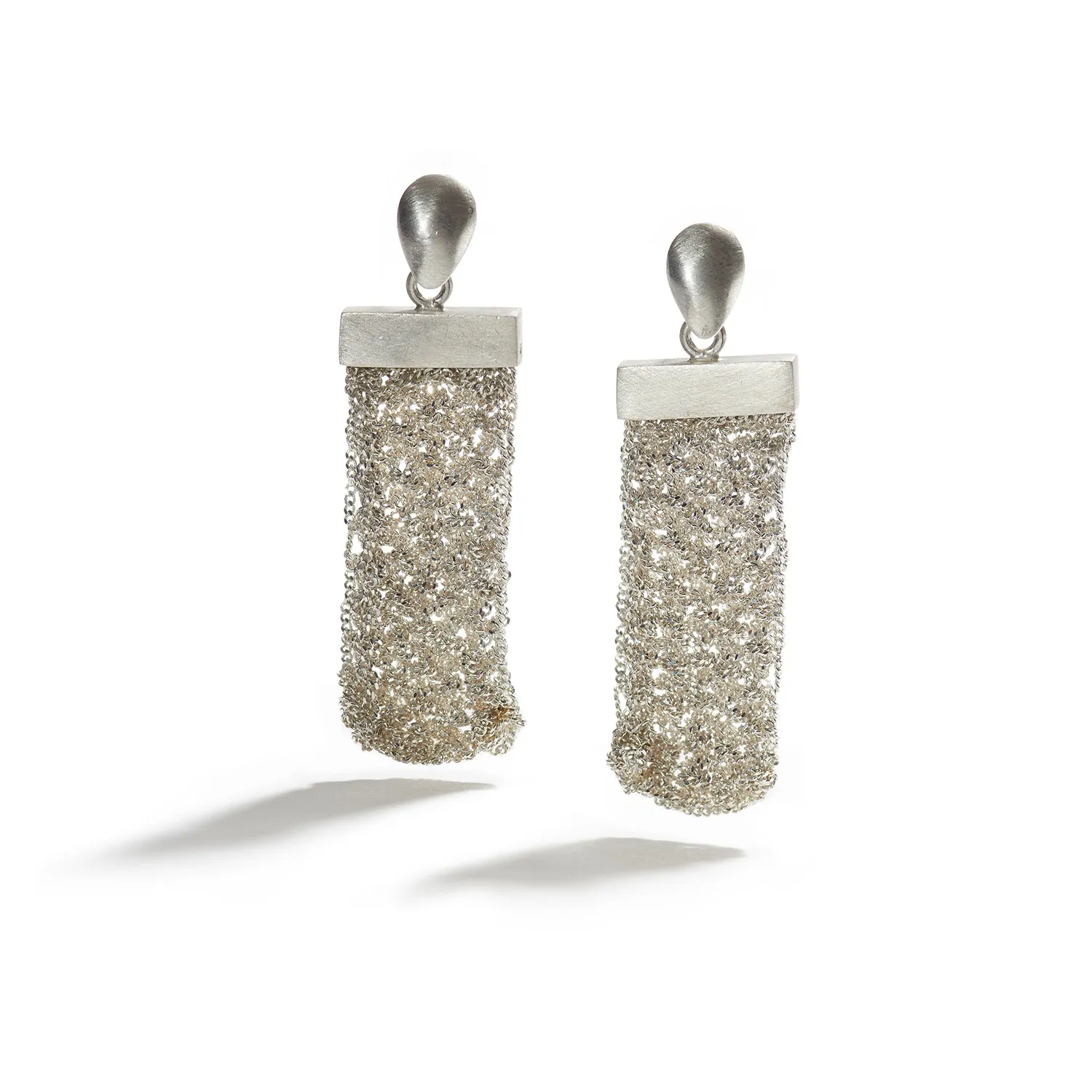 Short Knitted Silver Earrings