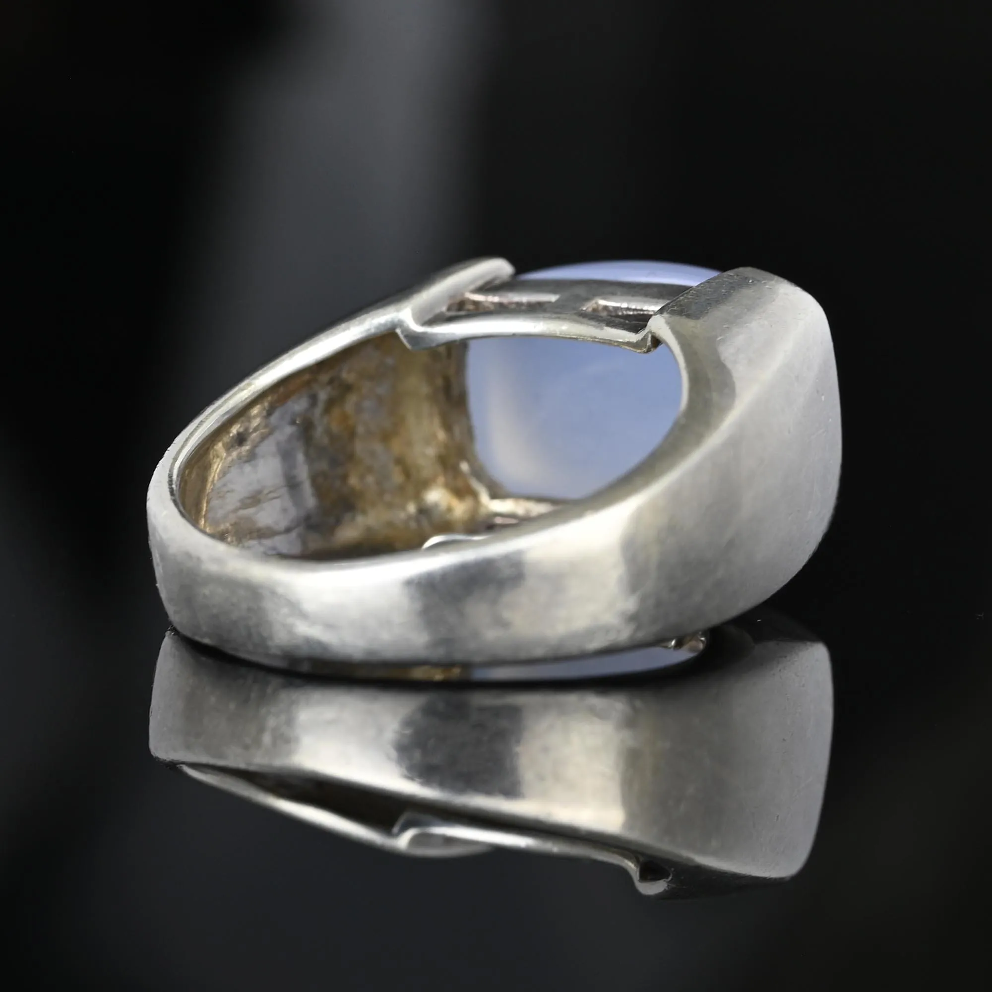 Silver East West Pale Blue Chalcedony Signet Ring