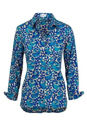 Soho Shirt in Royal Blue & Turquoise Swirl