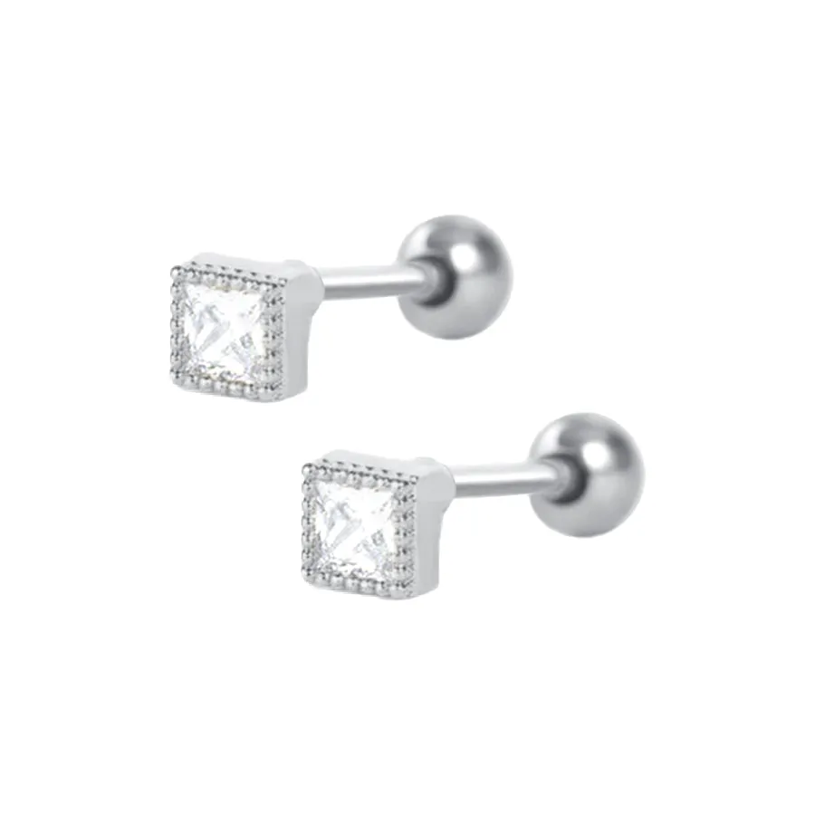 Square Piercing Barbell Ball Back Earrings Sleeper Earrings