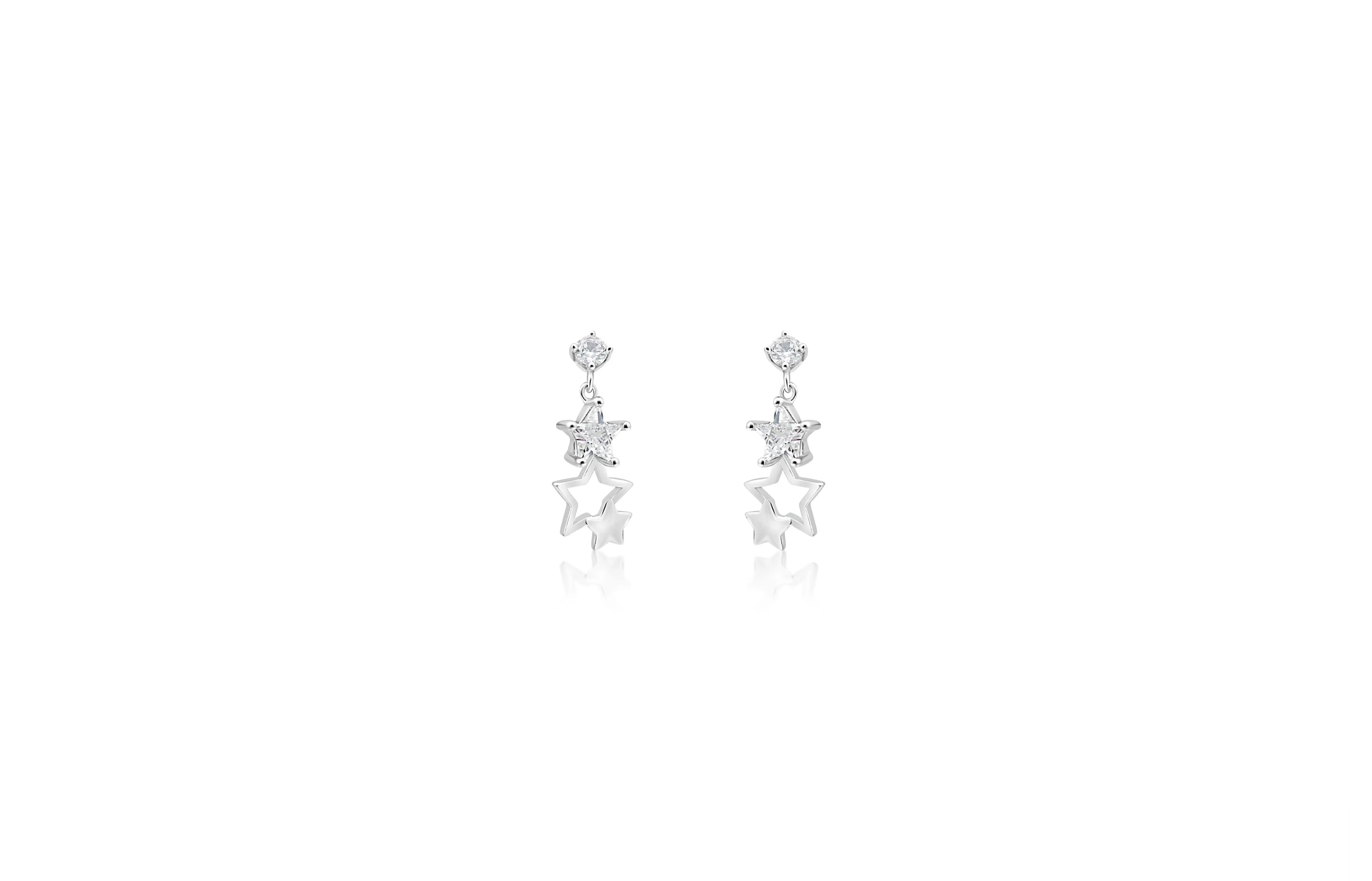 Star White Crystal Palladium Plating Screwback Stud Girls Earring