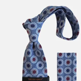 Steven Land “BW2401” Blue Silk Tie and Hanky