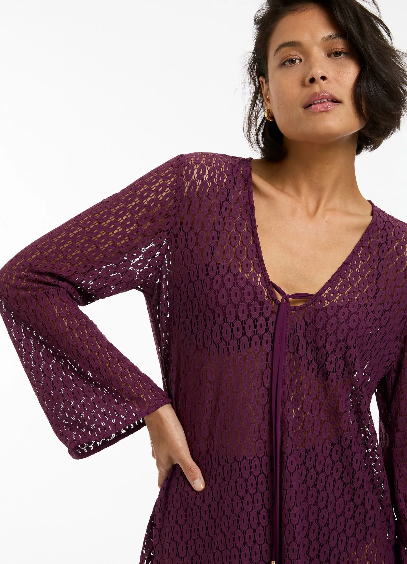 Stretch Lace Kaftan - Port