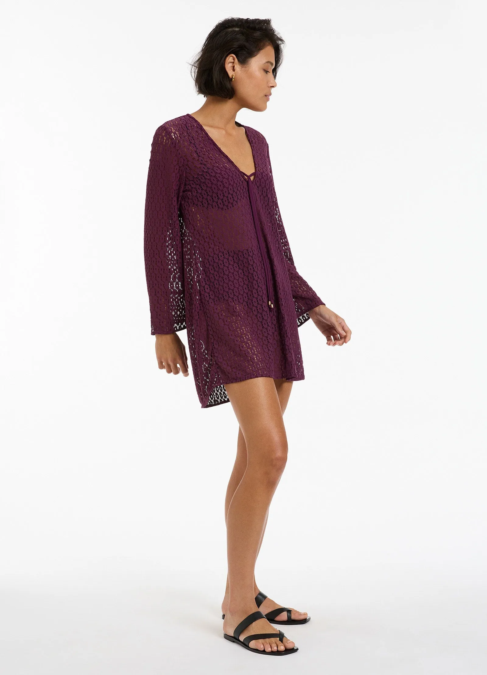 Stretch Lace Kaftan - Port