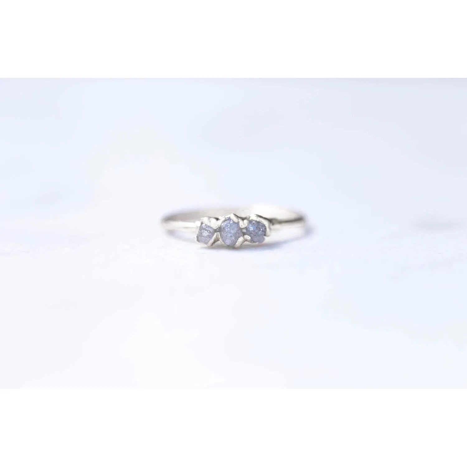 Three Stone Raw Diamond Ring in Sterling Silver