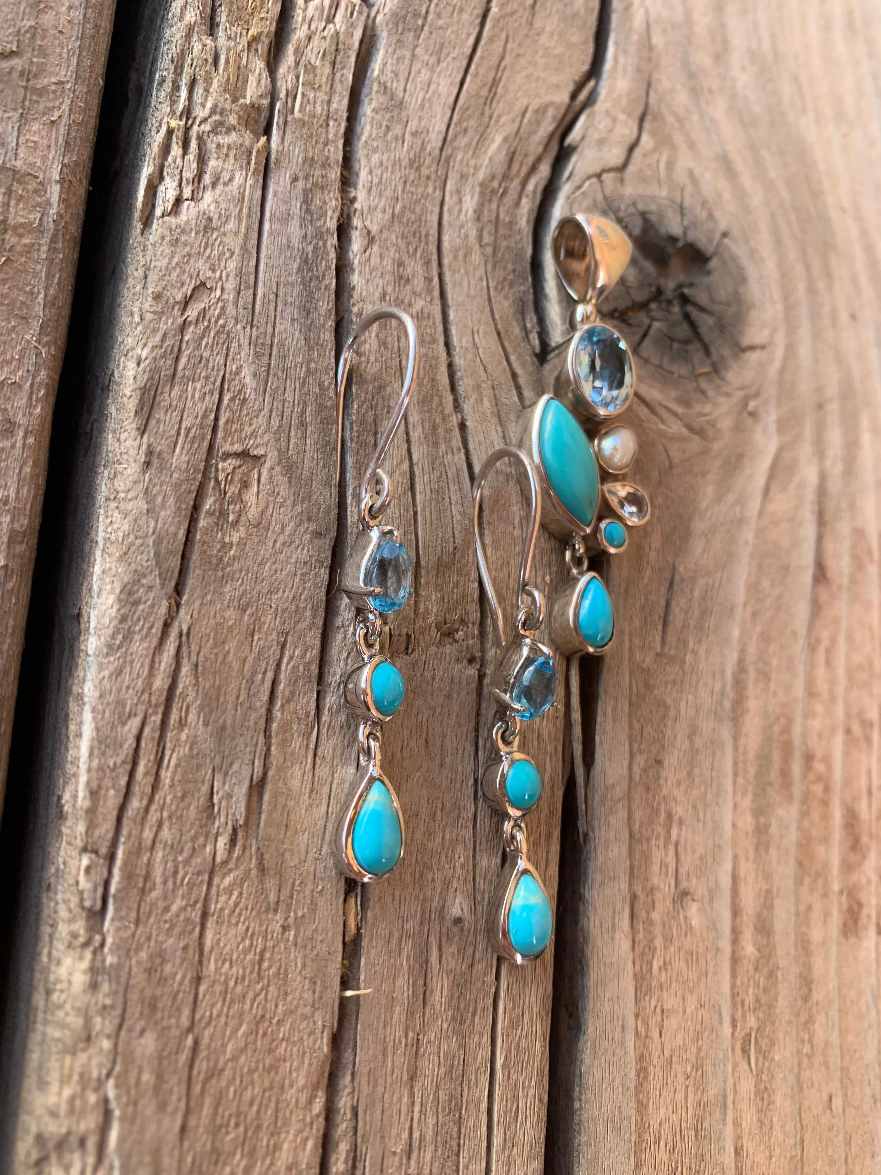 Turquoise and Blue Topaz pendant & earring set