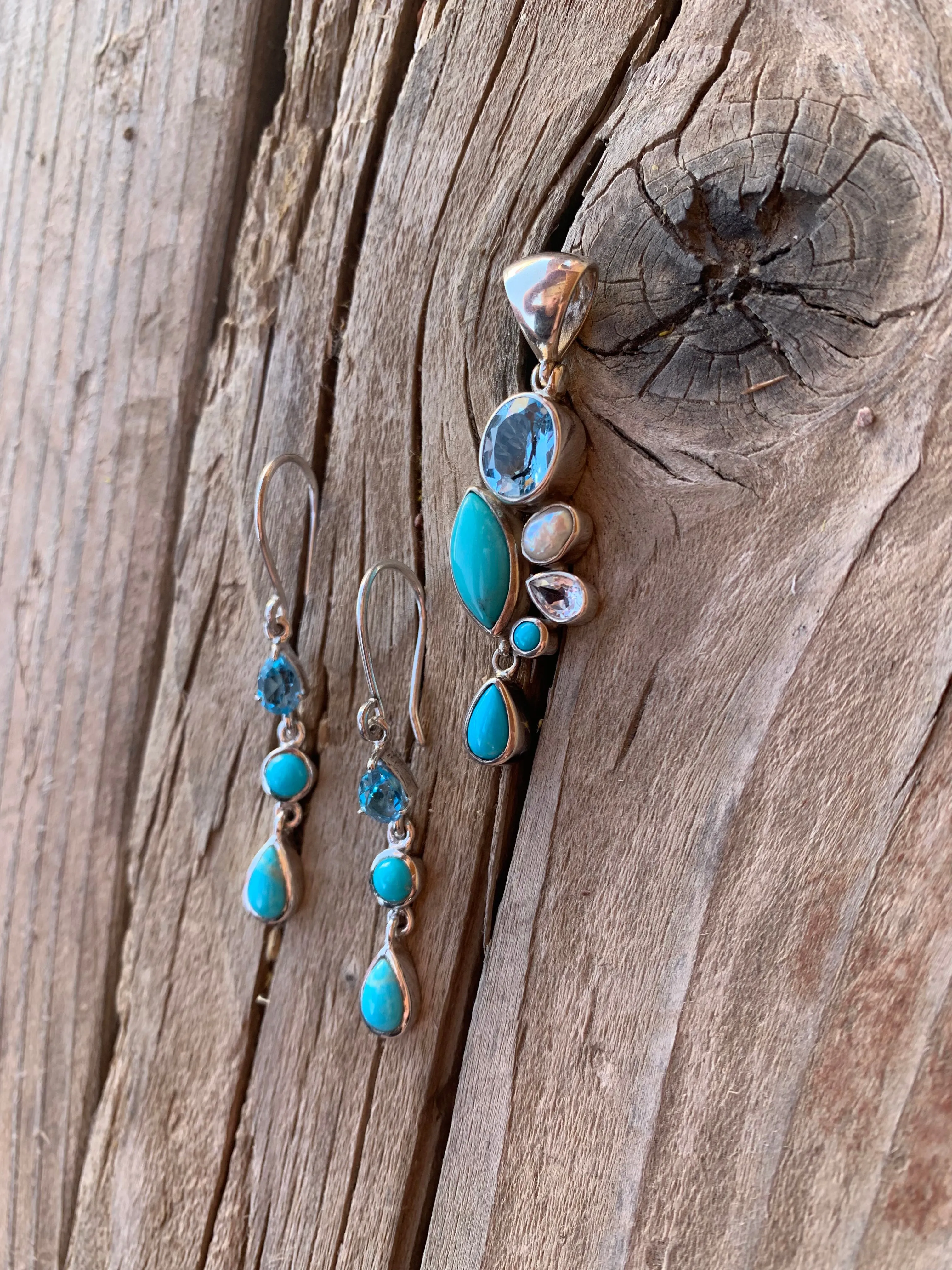 Turquoise and Blue Topaz pendant & earring set