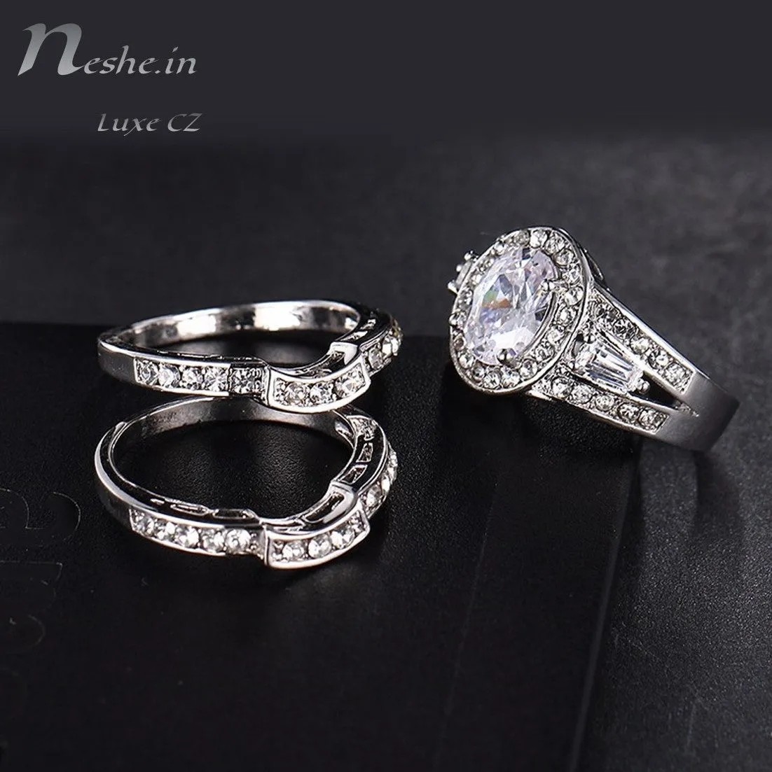 Unique 3 in1 CZ Wedding Enagagement Party Ring