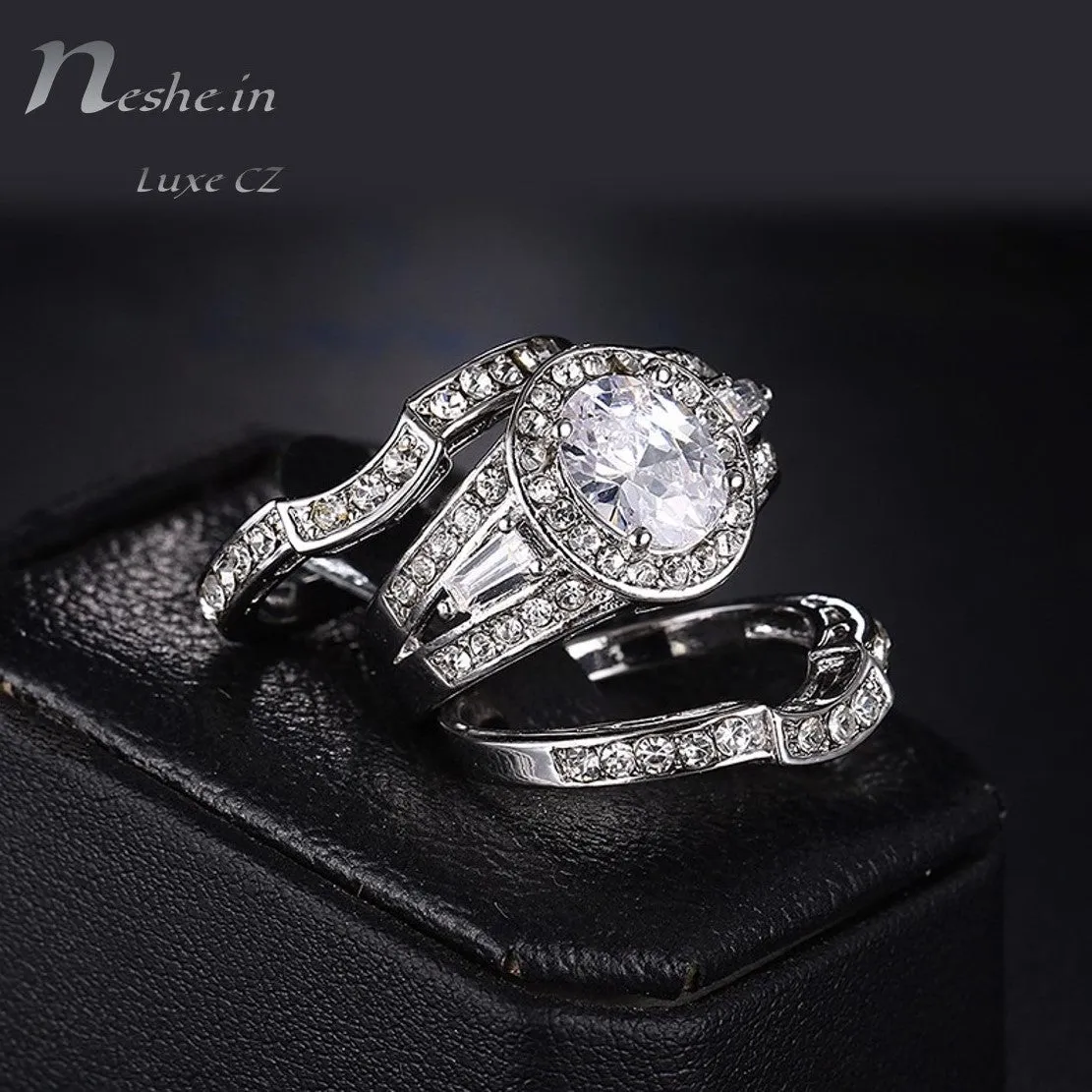 Unique 3 in1 CZ Wedding Enagagement Party Ring